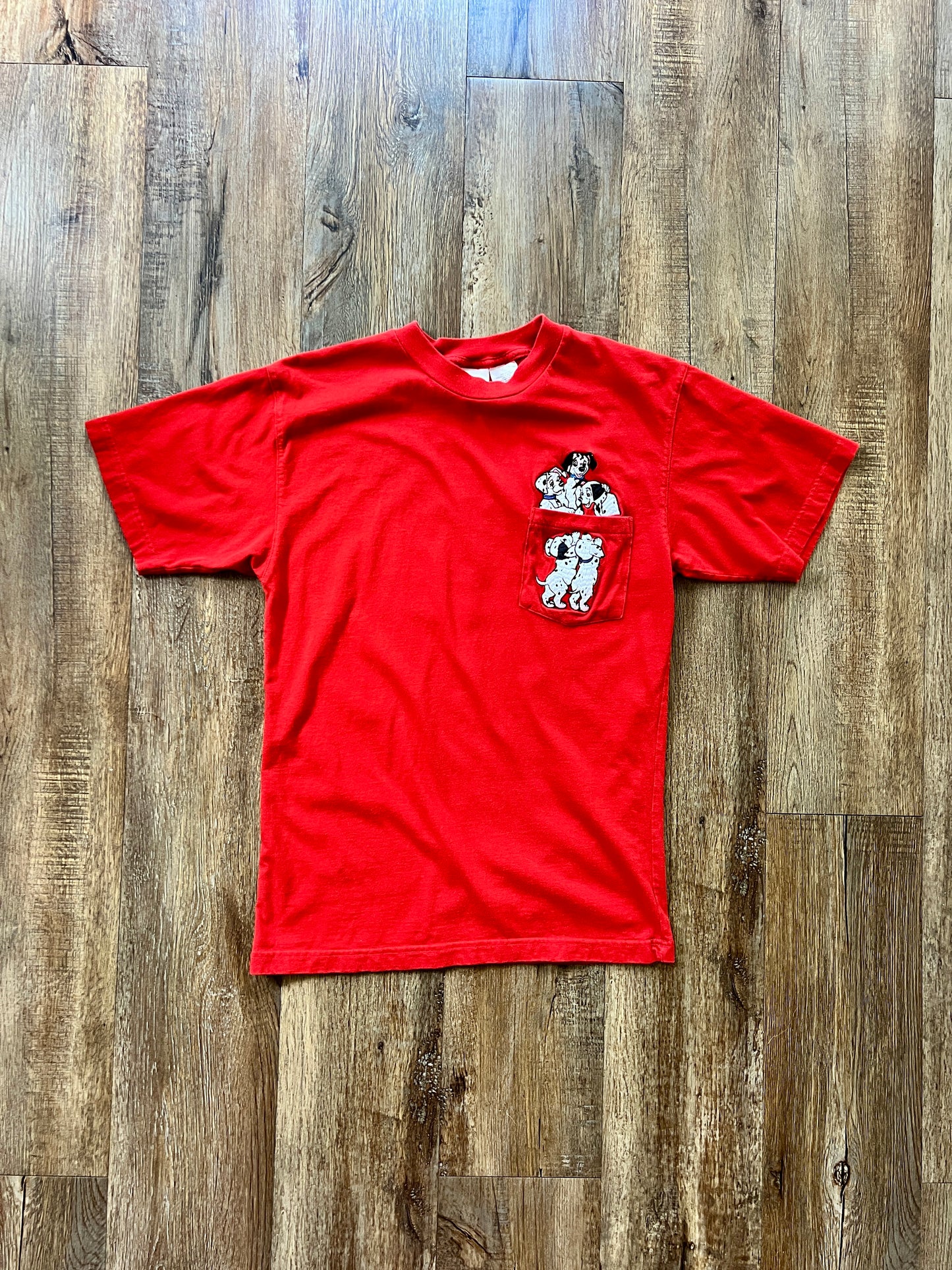 141 -Red Embroidered 101 Dalmatians Pocket Tee - M