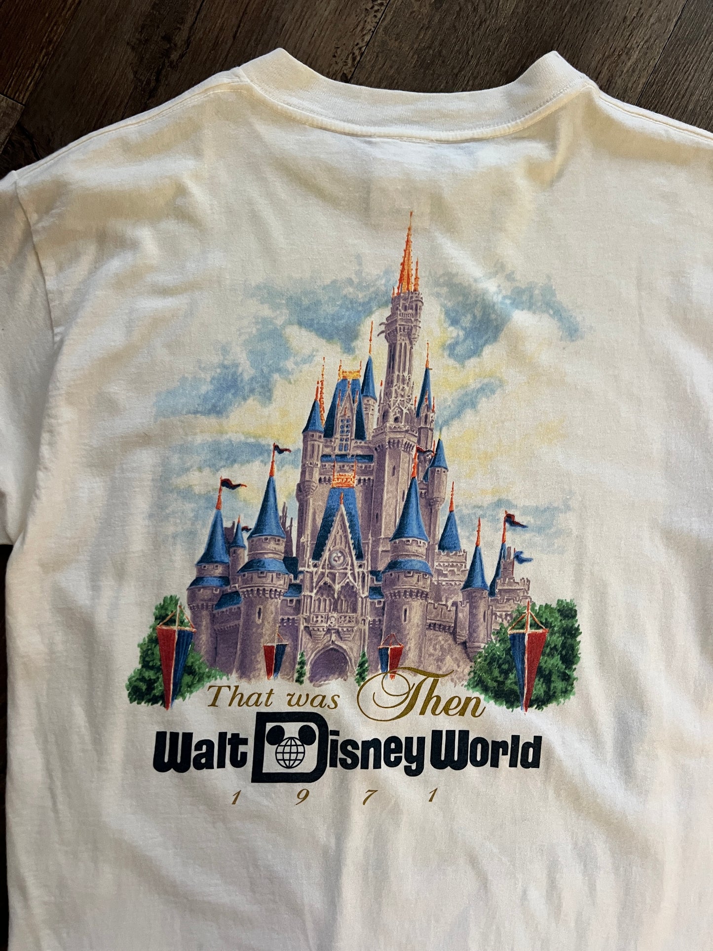 935 -White This Is Now That Was Then 25th Anniversary Cinderella Castle Shirt - L