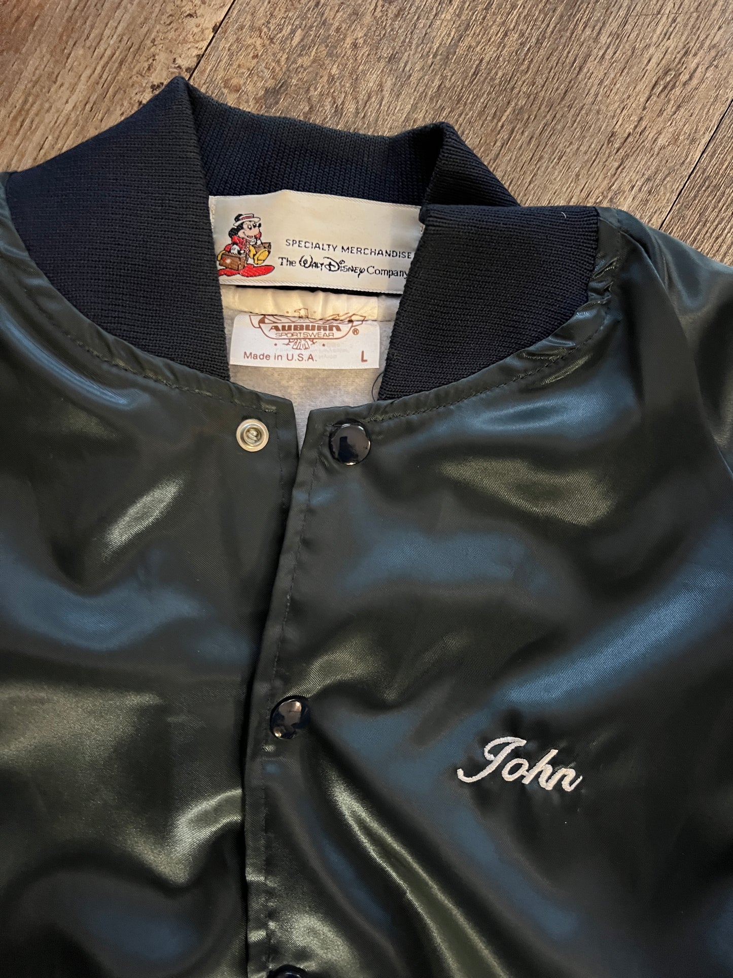 940 -Blue Satin Embroidered Reedy Creek Energy Services Bomber Jacket - L