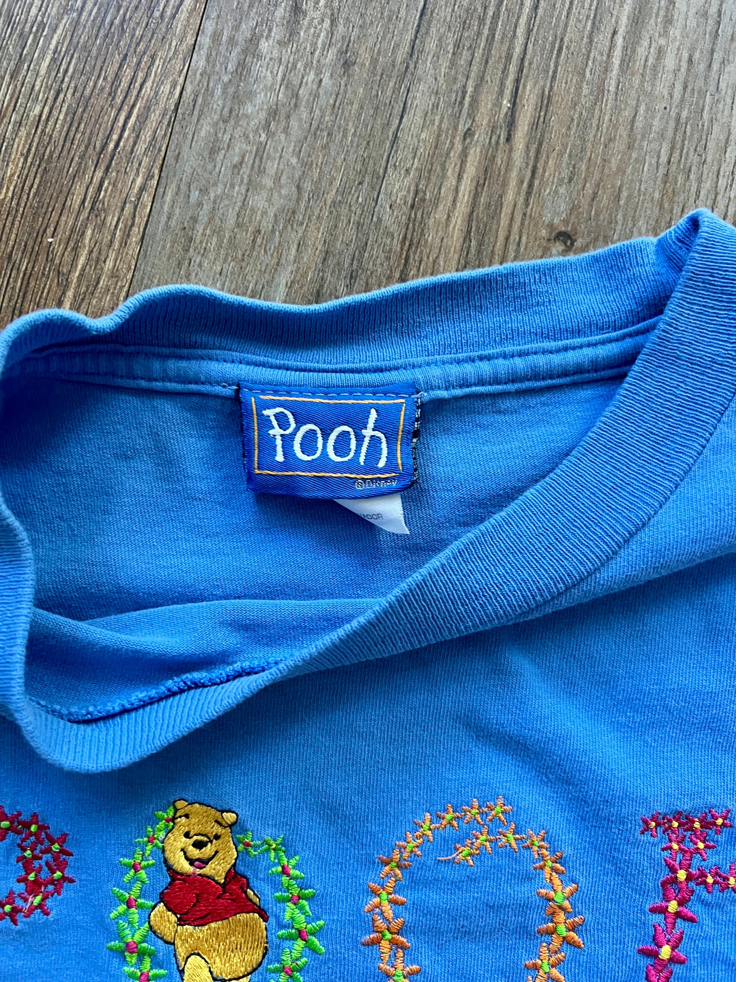 569 -Blue Embroidered WTP Flower Tee - L