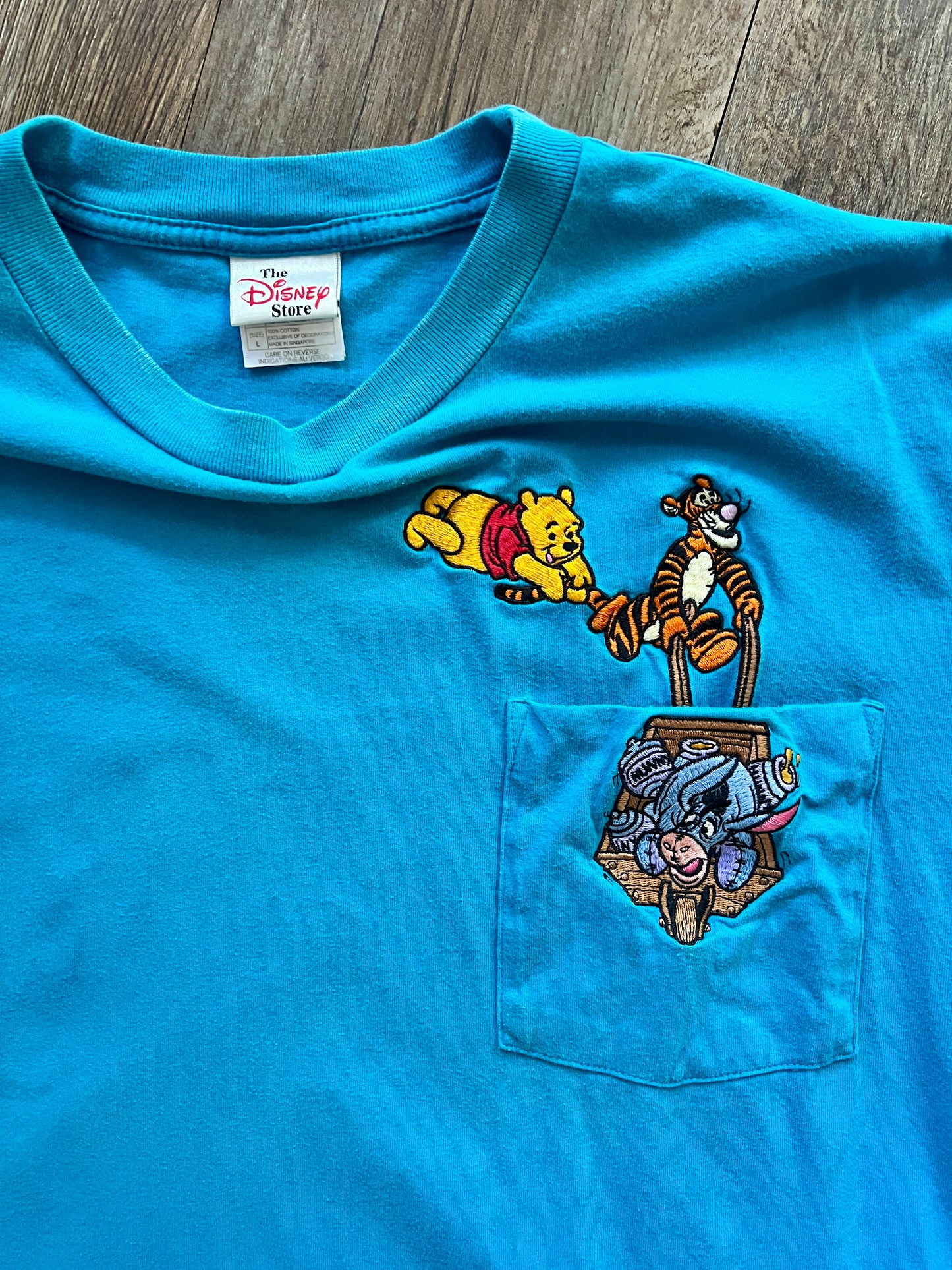 581 -Teal Embroidered WTP, Tigger, & Eeyore Wheelbarrow Pocket Tee - L