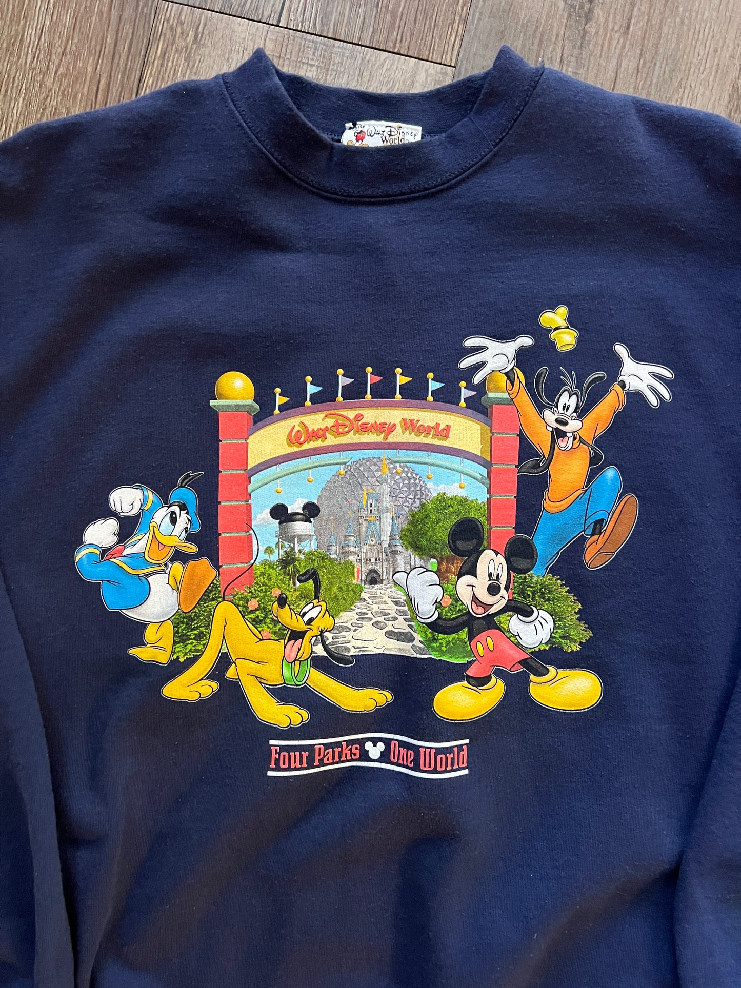 736 -Navy WDW Arches 4 Parks One World Crewneck - M