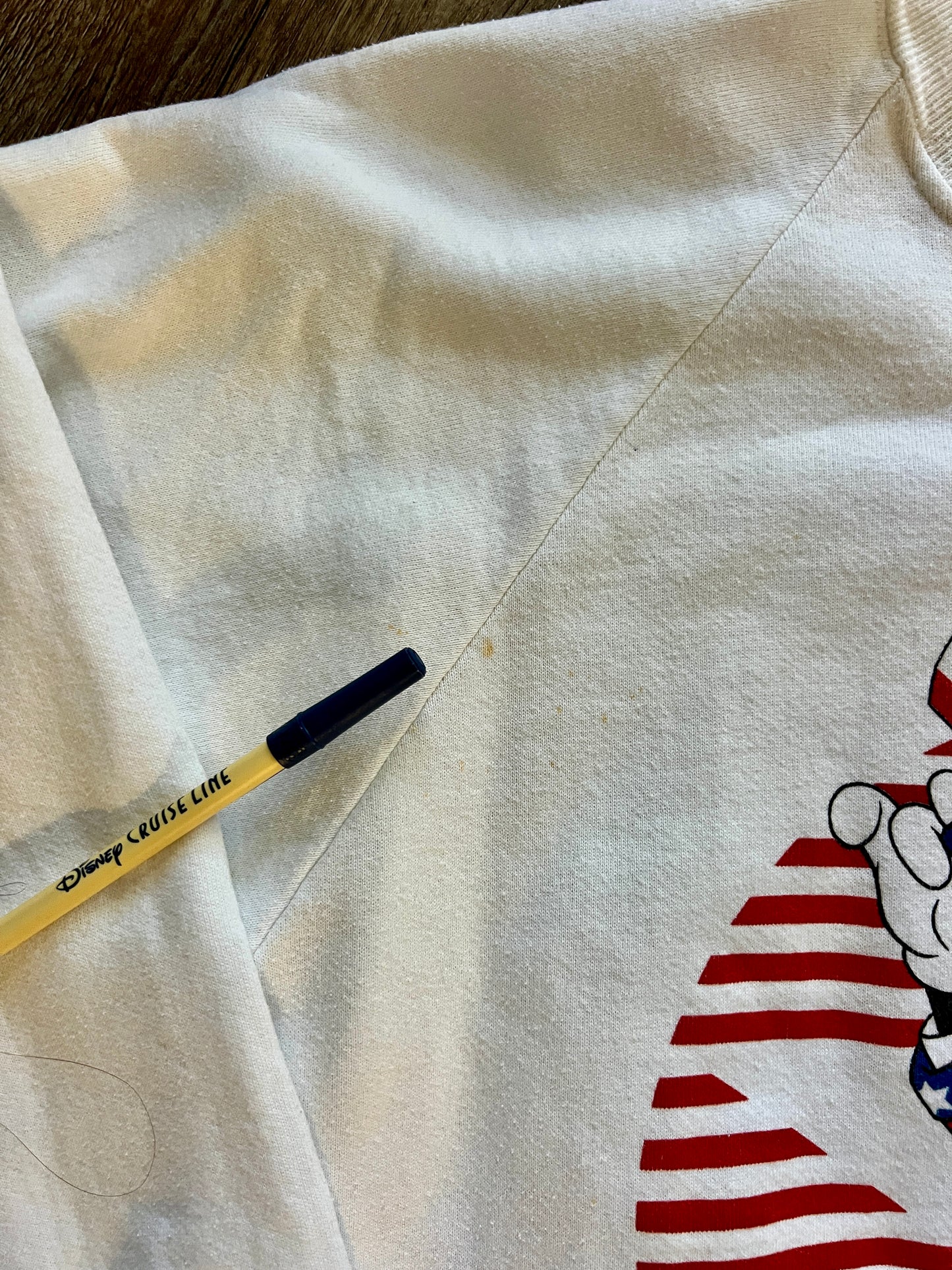 786 -Red, White, & Blue Striped Star Spangled Mickey Crewneck - L