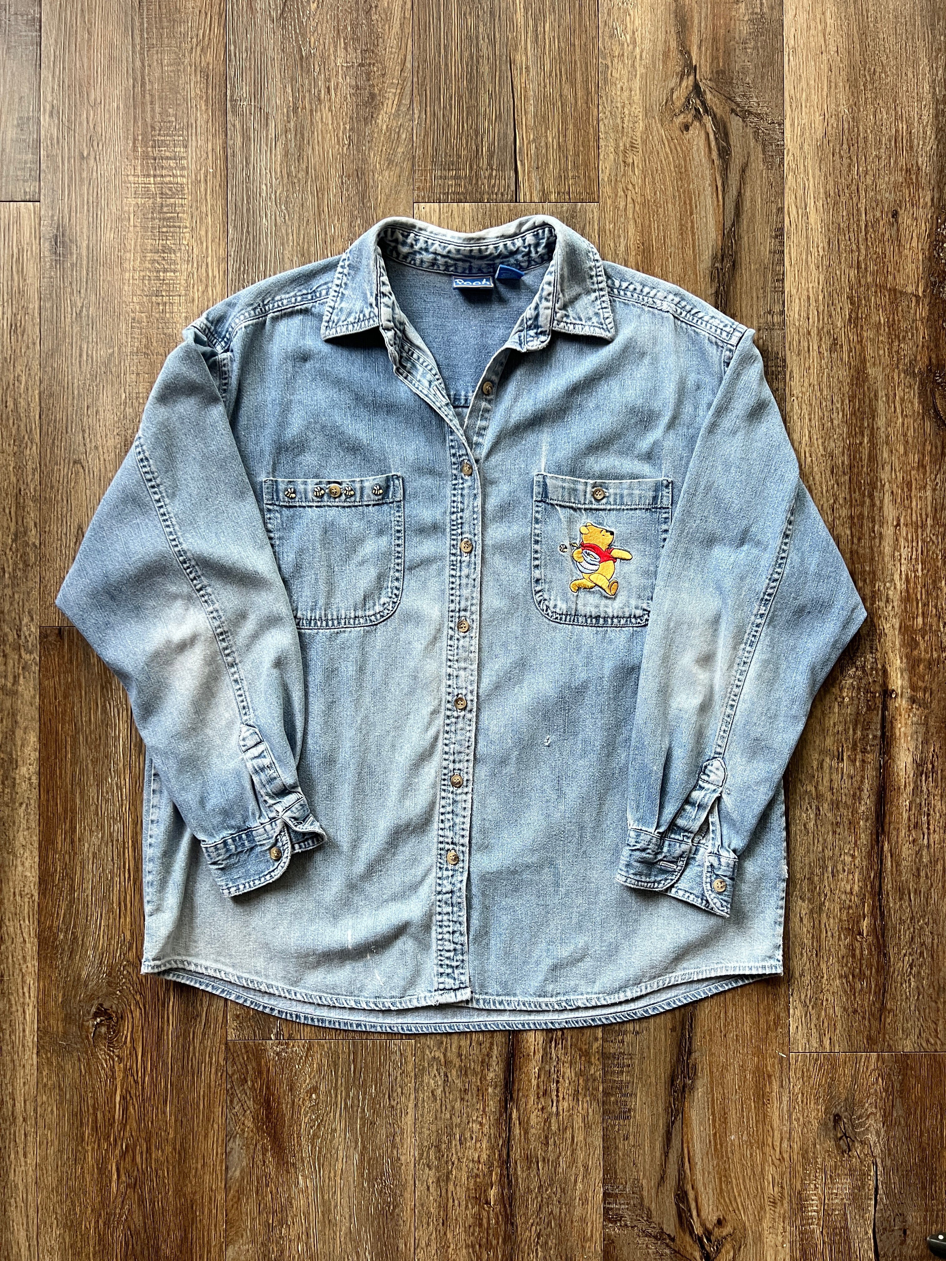 218 -Denim WTP Running Honey Bee Button Up - L