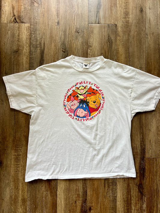 232 -White Funny Face Pooh Piglet Eeyore Tigger Circle Tee -2X