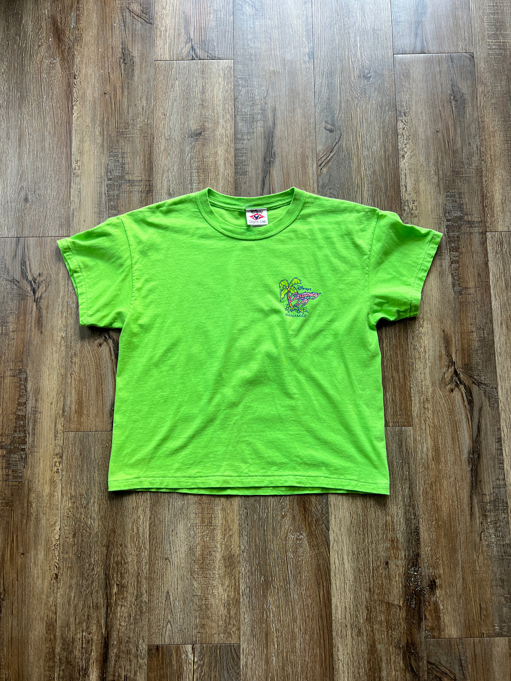39 -Lime Green Disney Cruise Line Castaway Cay The Bahamas Tee SZ L