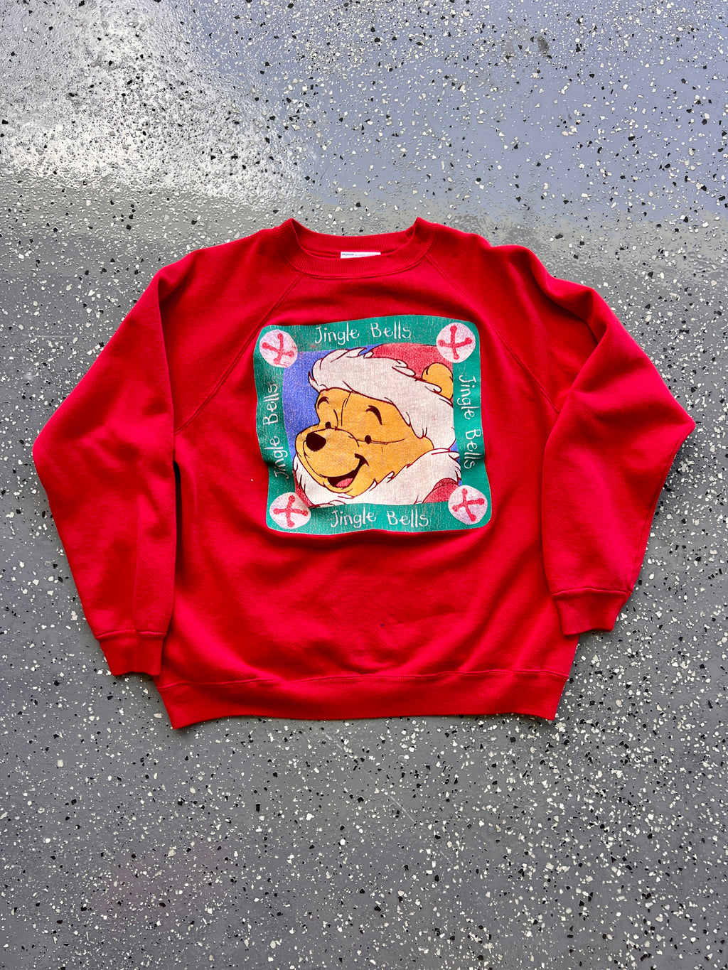 1482 - Red Winnie The Pooh Jingle Bells Crewneck - L
