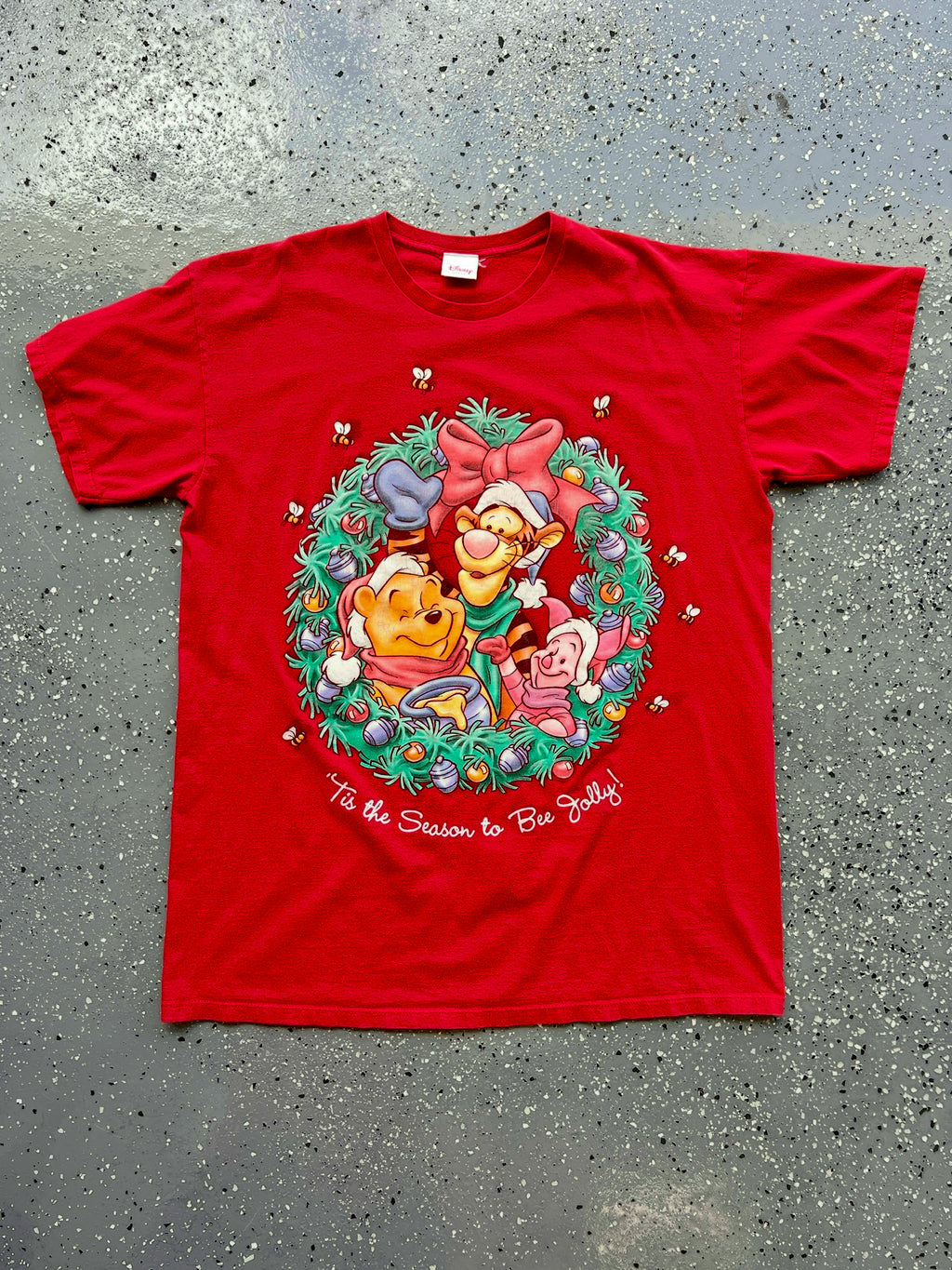 1483 - Red Hundred Acre Wood Wreath 'Tis the Season Tee - OSFA