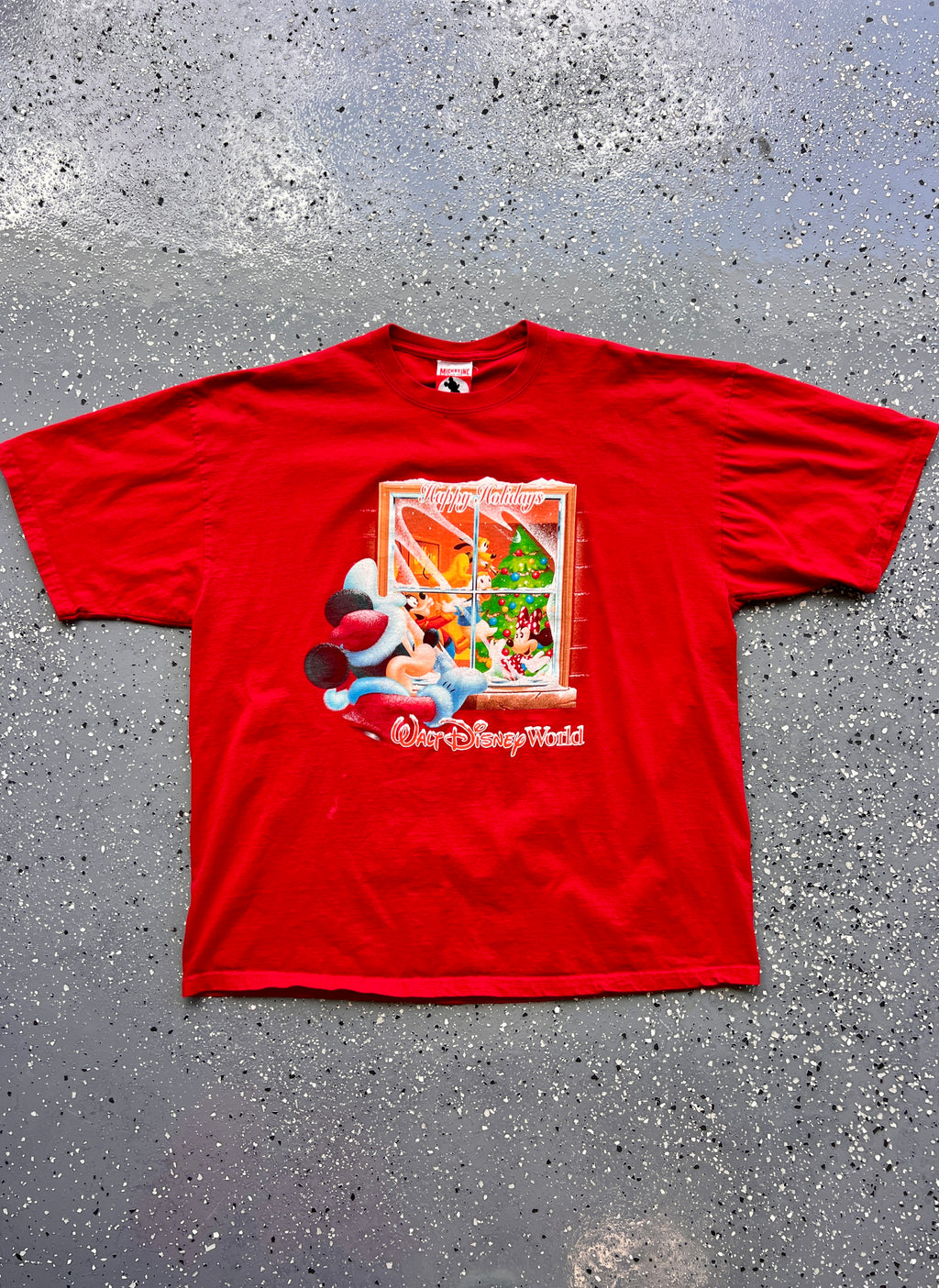 1484 - Red Santa Mickey WDW Logo Window Tee -
