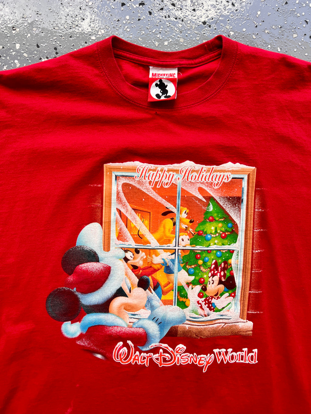 1484 - Red Santa Mickey WDW Logo Window Tee -