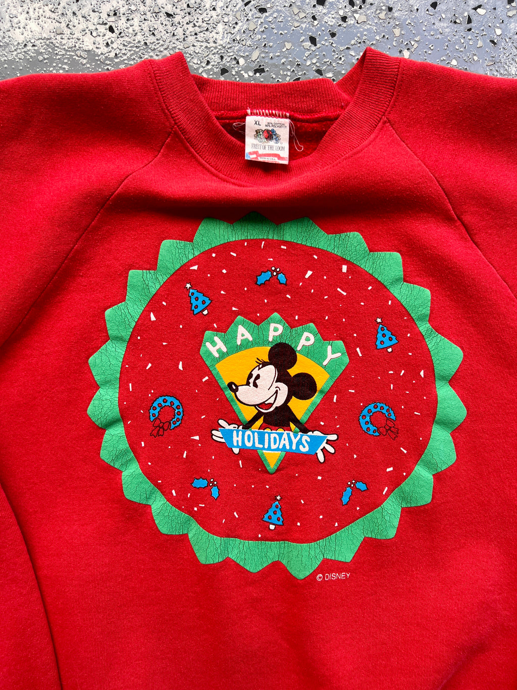 1485 - Red Happy Holidays Mickey Crewneck - XL