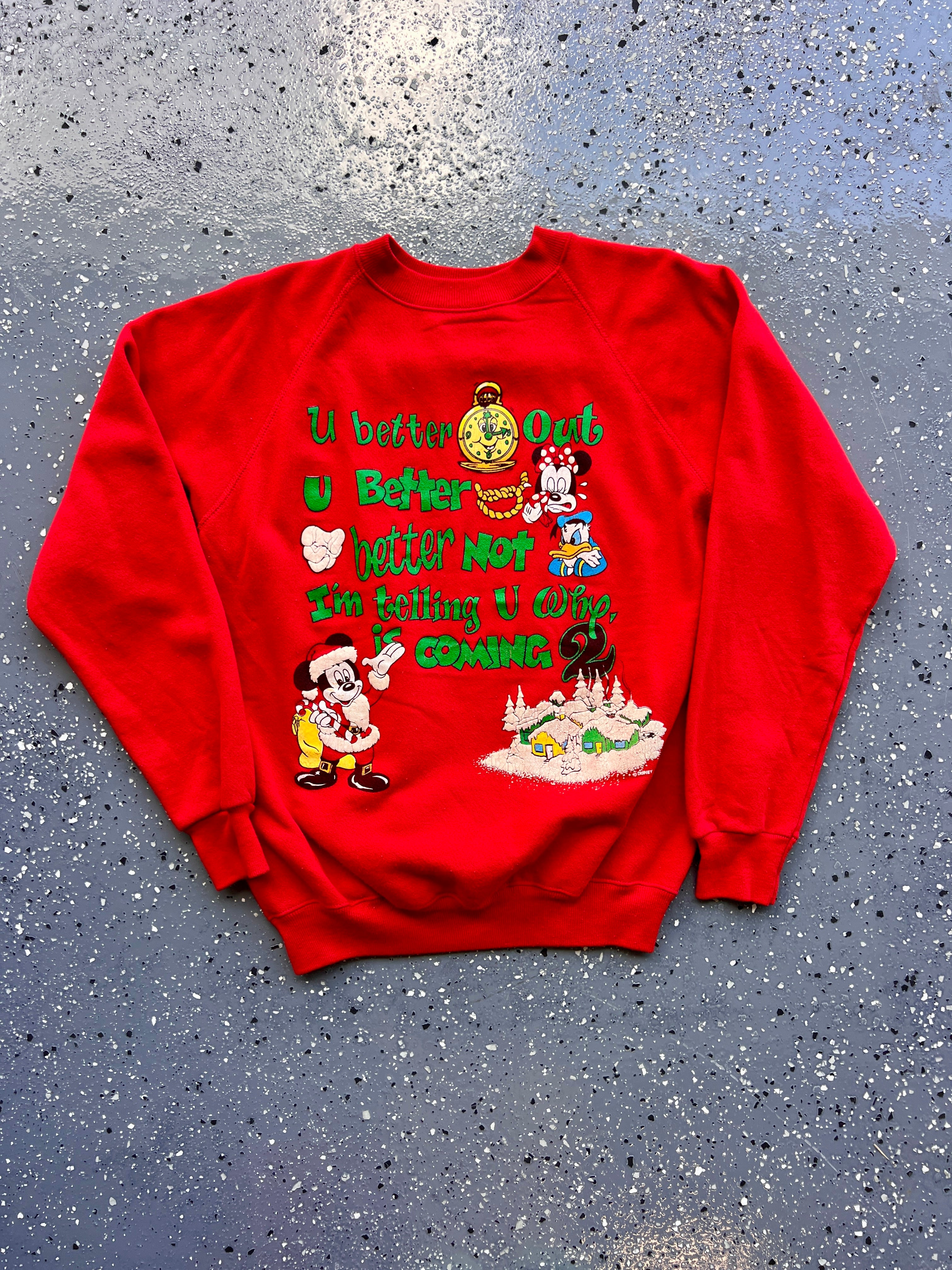 1488 - Red Mickey & Minnie You Better Watch Out Crewneck - M