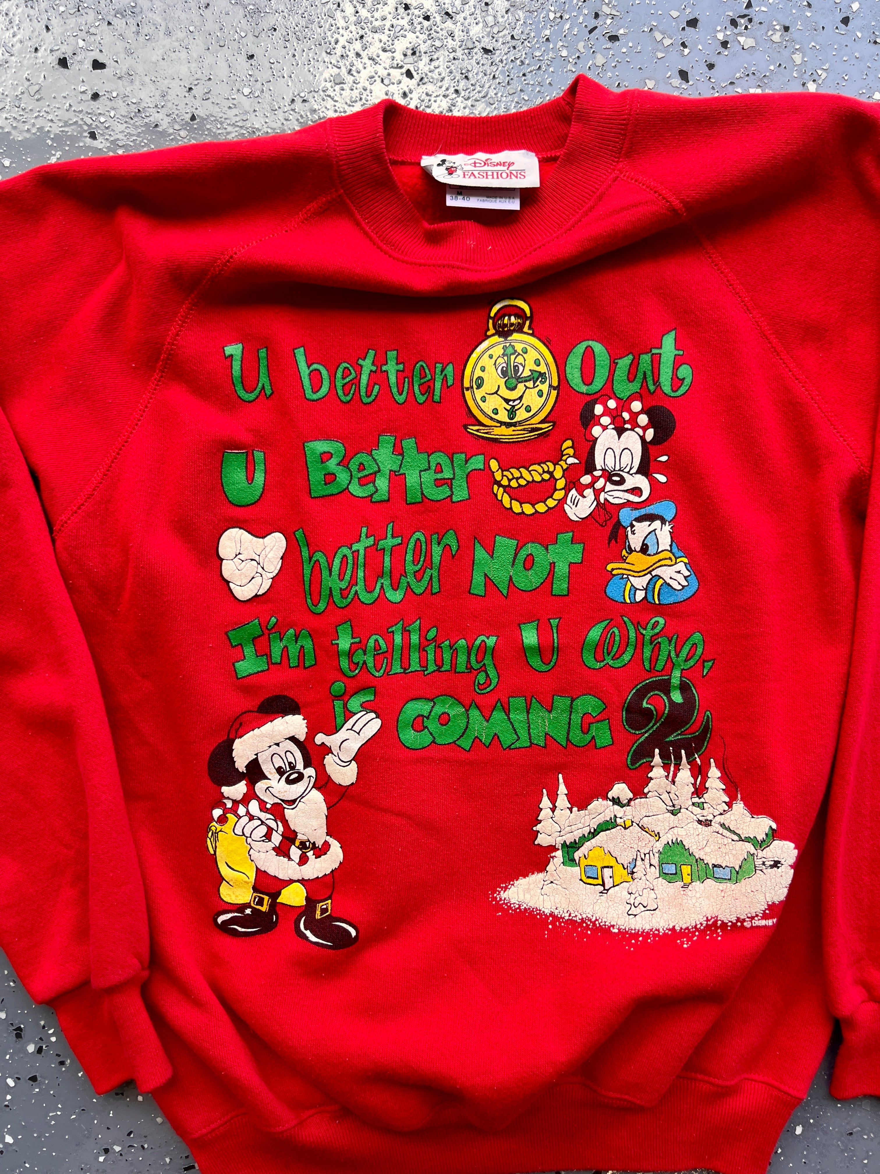 1488 - Red Mickey & Minnie You Better Watch Out Crewneck - M