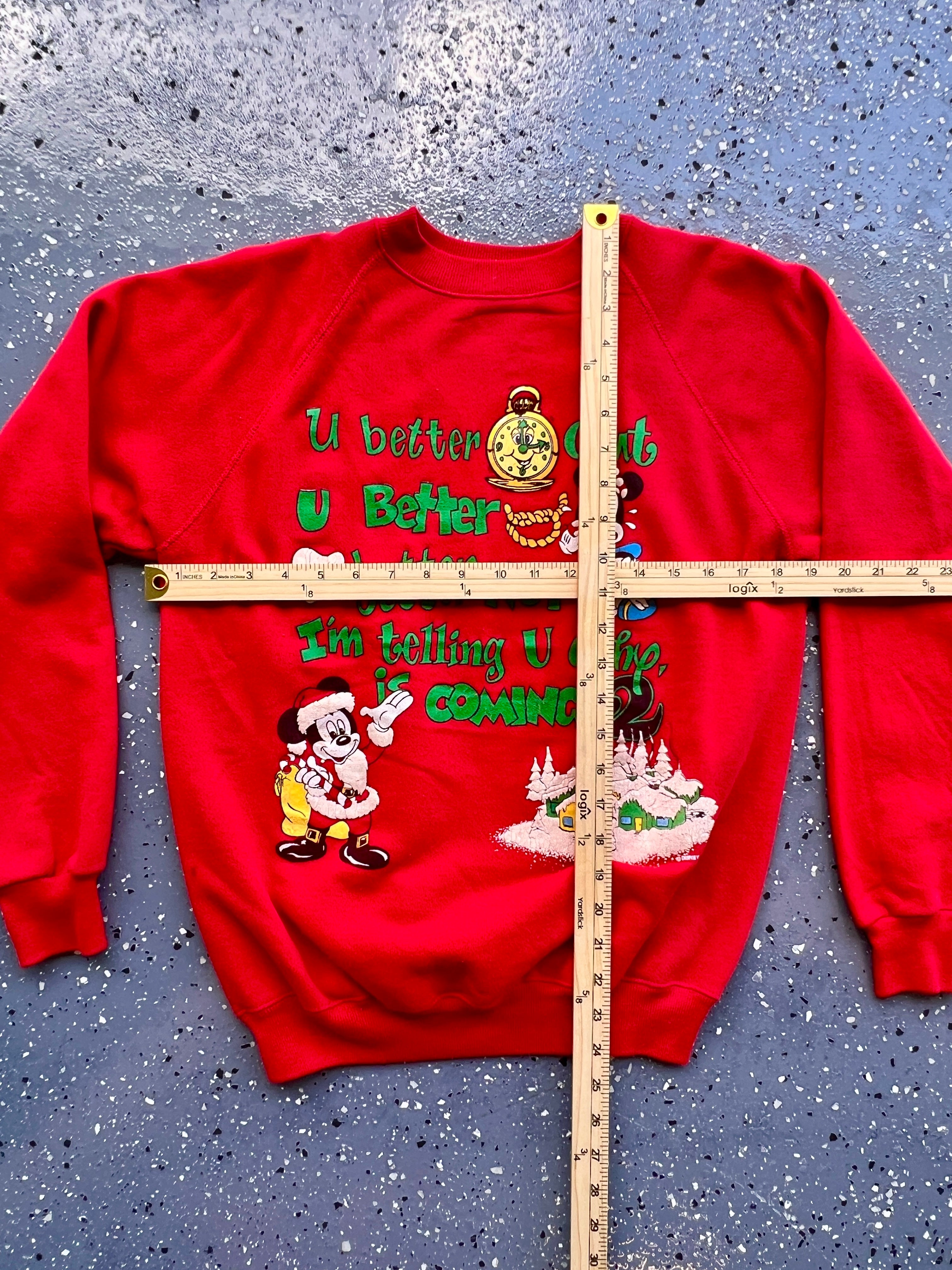1488 - Red Mickey & Minnie You Better Watch Out Crewneck - M