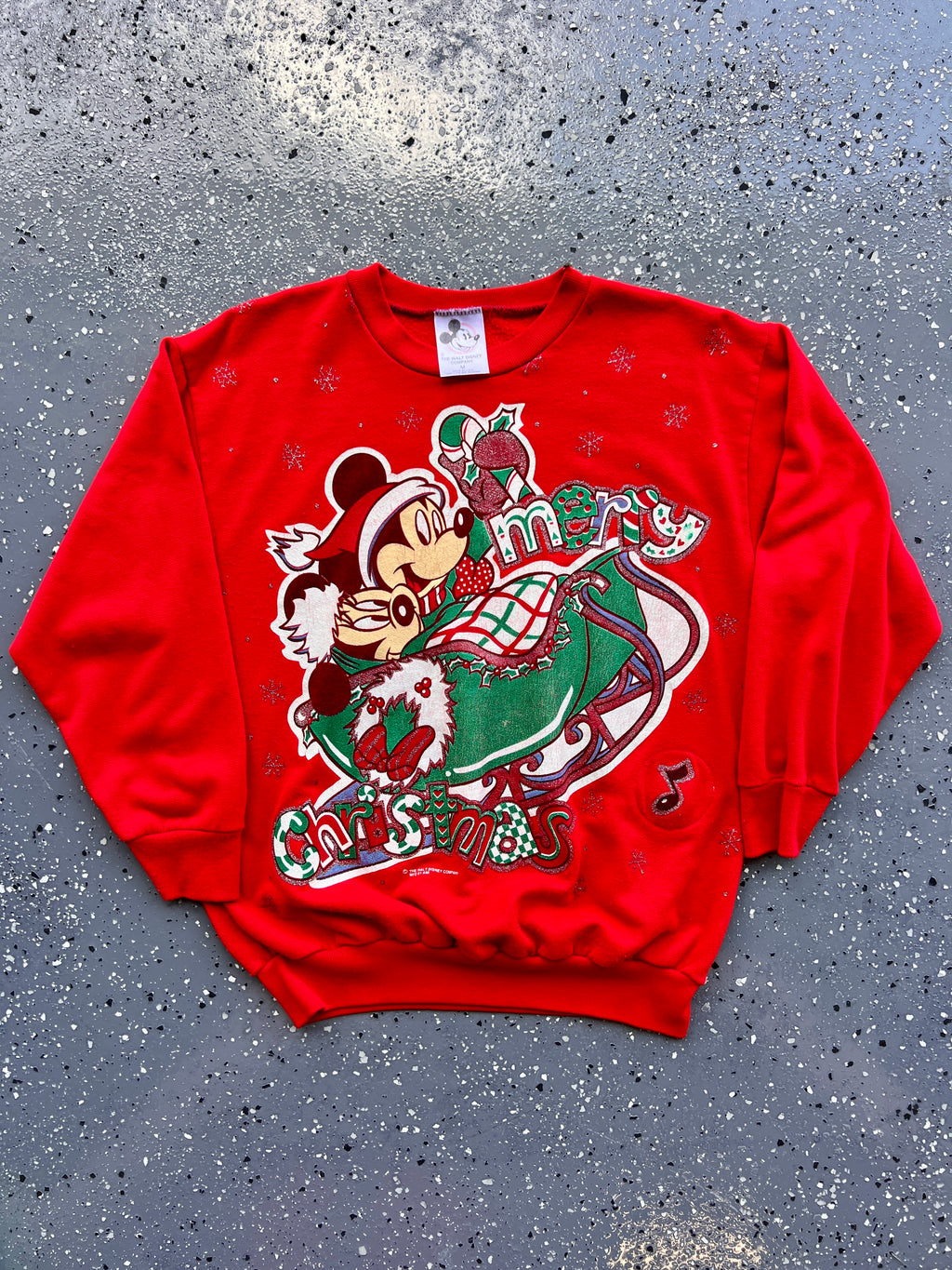 1489 - Red Santa Mickey & Minnie Merry Christmas Sleigh Crewneck - M