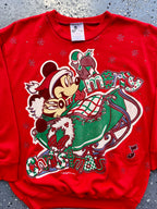 1489 - Red Santa Mickey & Minnie Merry Christmas Sleigh Crewneck - M