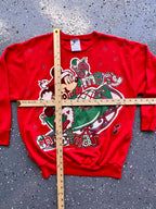 1489 - Red Santa Mickey & Minnie Merry Christmas Sleigh Crewneck - M