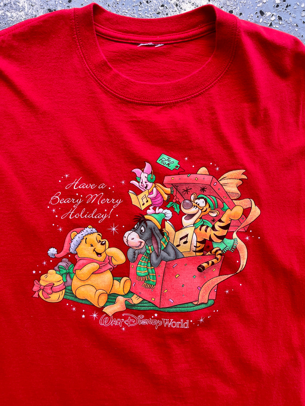 1490 - Red Winnie The Pooh Have A Beary Merry Holiday WDW Tee - NT / XL