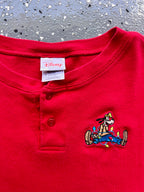 1491 - Red Embroidered Goofy Christmas Lights Henley - S