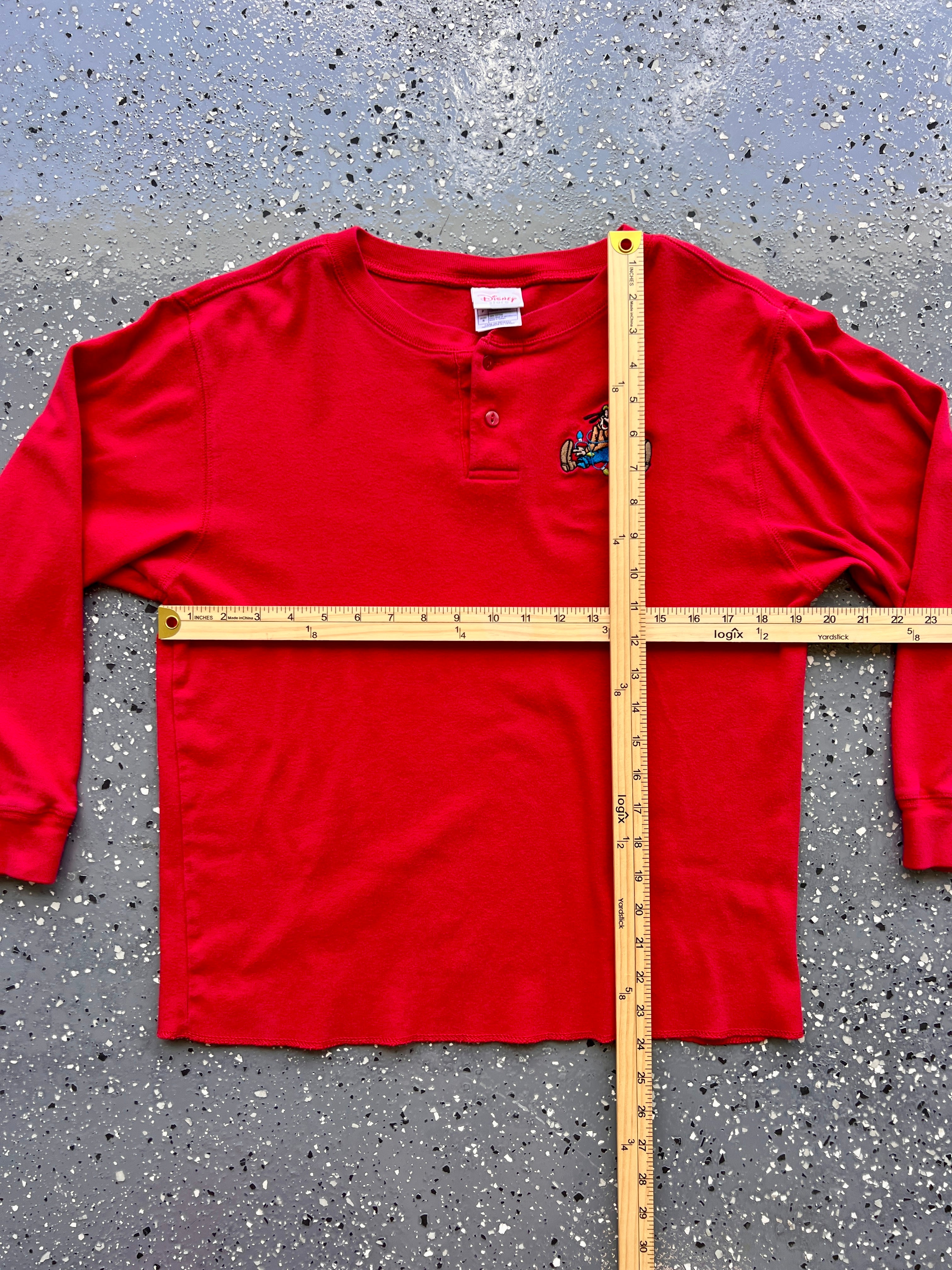 1491 - Red Embroidered Goofy Christmas Lights Henley - S