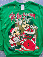 1496 - Green Santa Mickey & Minnie 'Tis the Season Mistletoe Crewneck - M