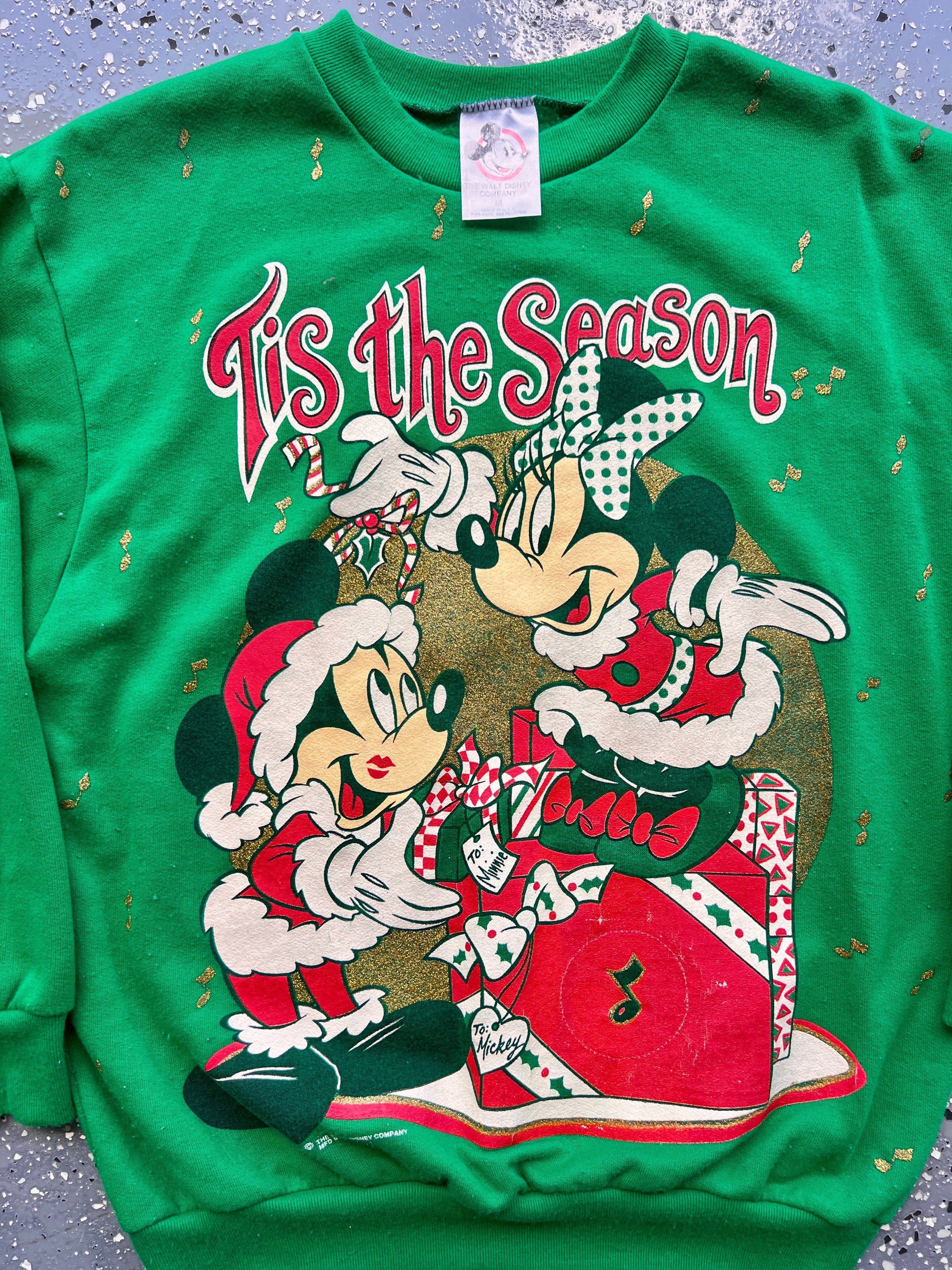 1496 - Green Santa Mickey & Minnie 'Tis the Season Mistletoe Crewneck - M