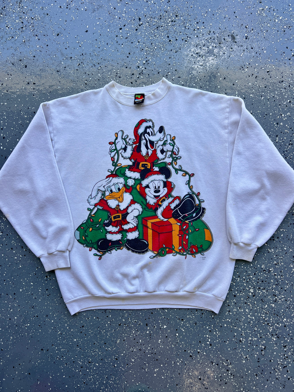 1499 - White Mickey, Goofy, & Donald Holidays Lights Crewneck - XL