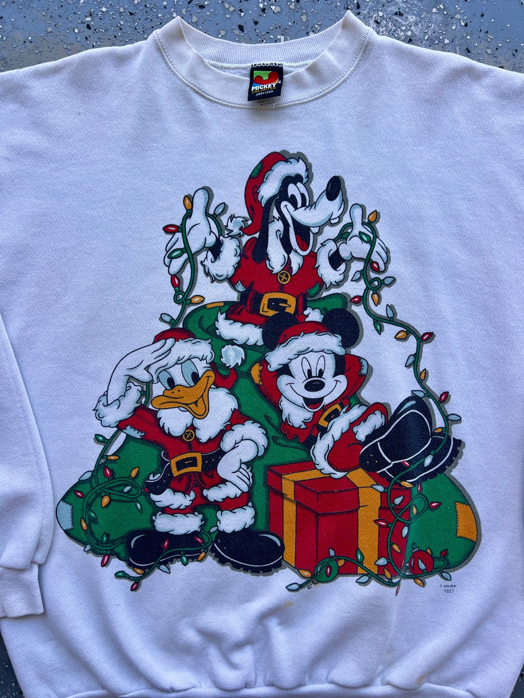 1499 - White Mickey, Goofy, & Donald Holidays Lights Crewneck - XL