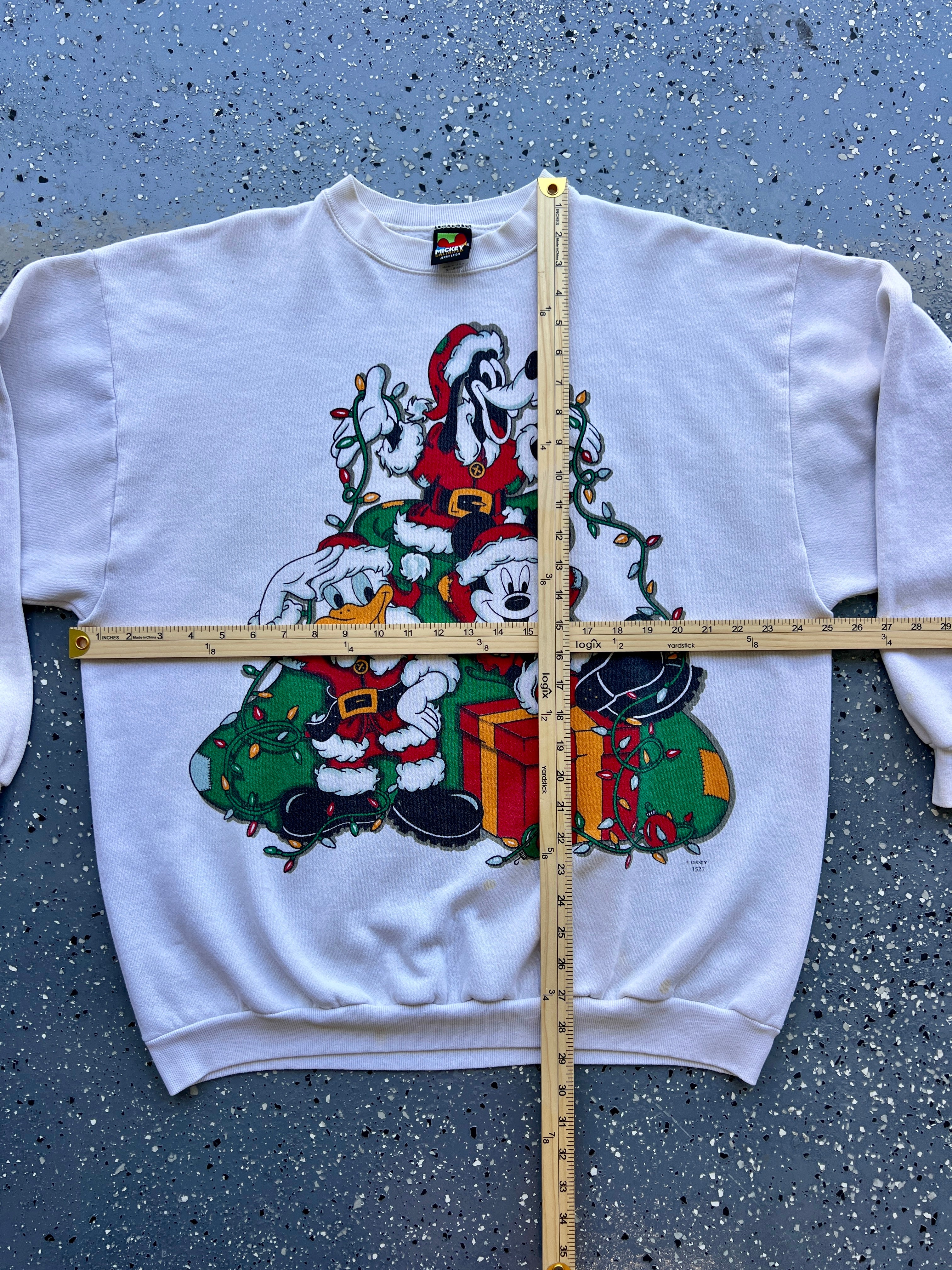 1499 - White Mickey, Goofy, & Donald Holidays Lights Crewneck - XL