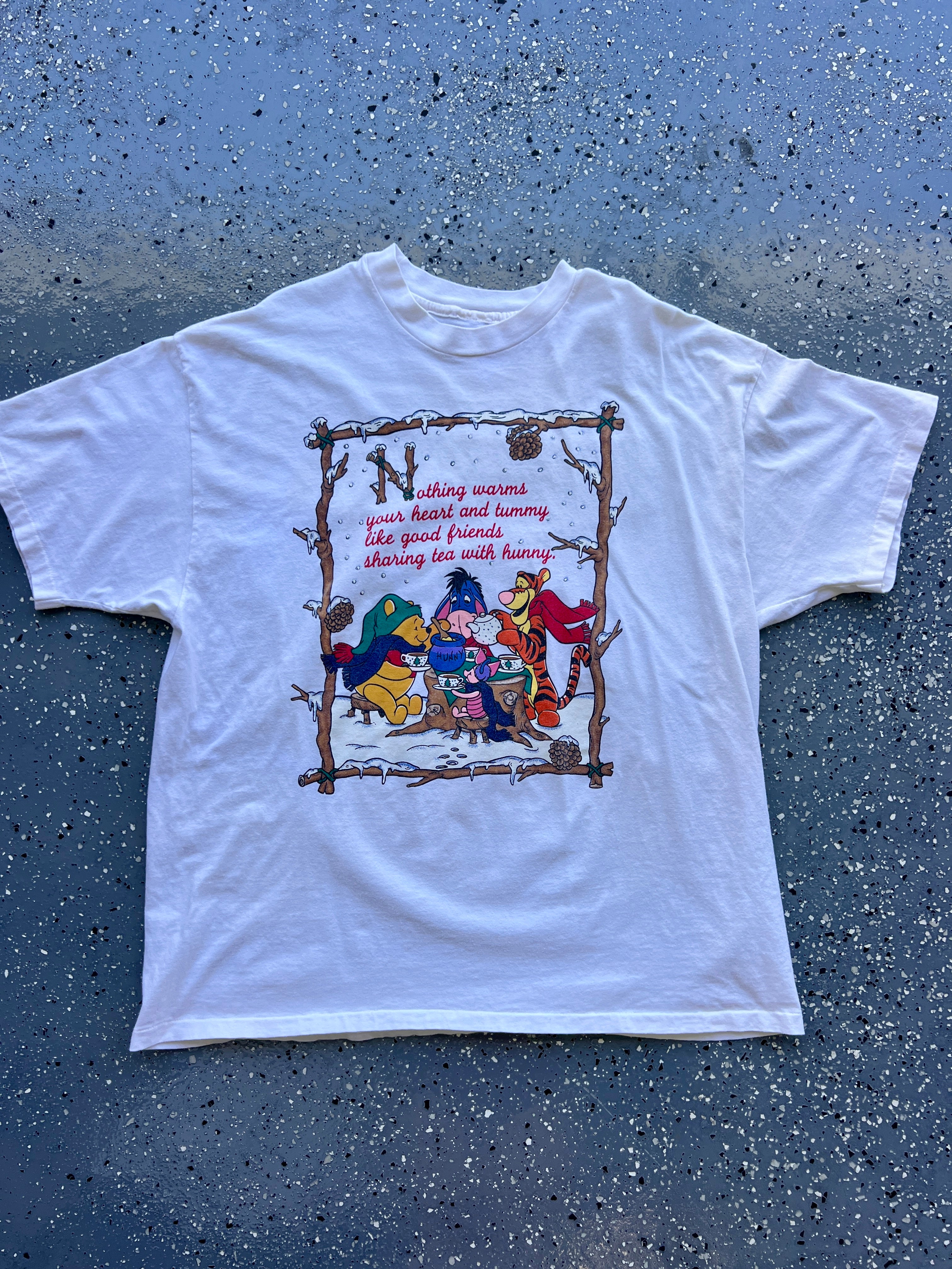 1500 - White Winnie The Pooh & Friends Holiday Tea Party Tee - NT / XL