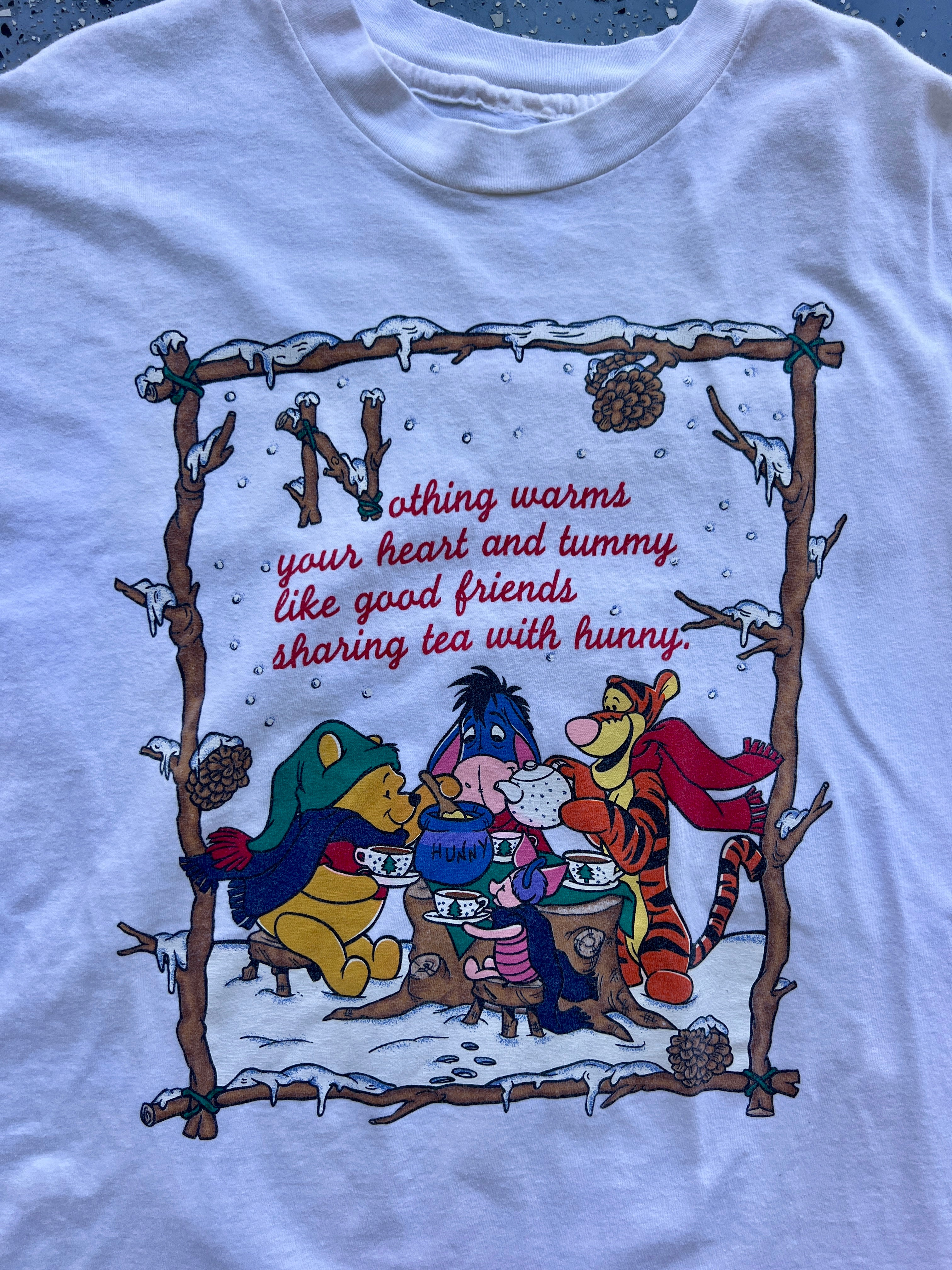 1500 - White Winnie The Pooh & Friends Holiday Tea Party Tee - NT / XL