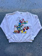 1501 - White Mickey, Goofy, & Donald Decorating Christmas Tree Crewneck - NT / XL