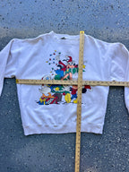 1501 - White Mickey, Goofy, & Donald Decorating Christmas Tree Crewneck - NT / XL