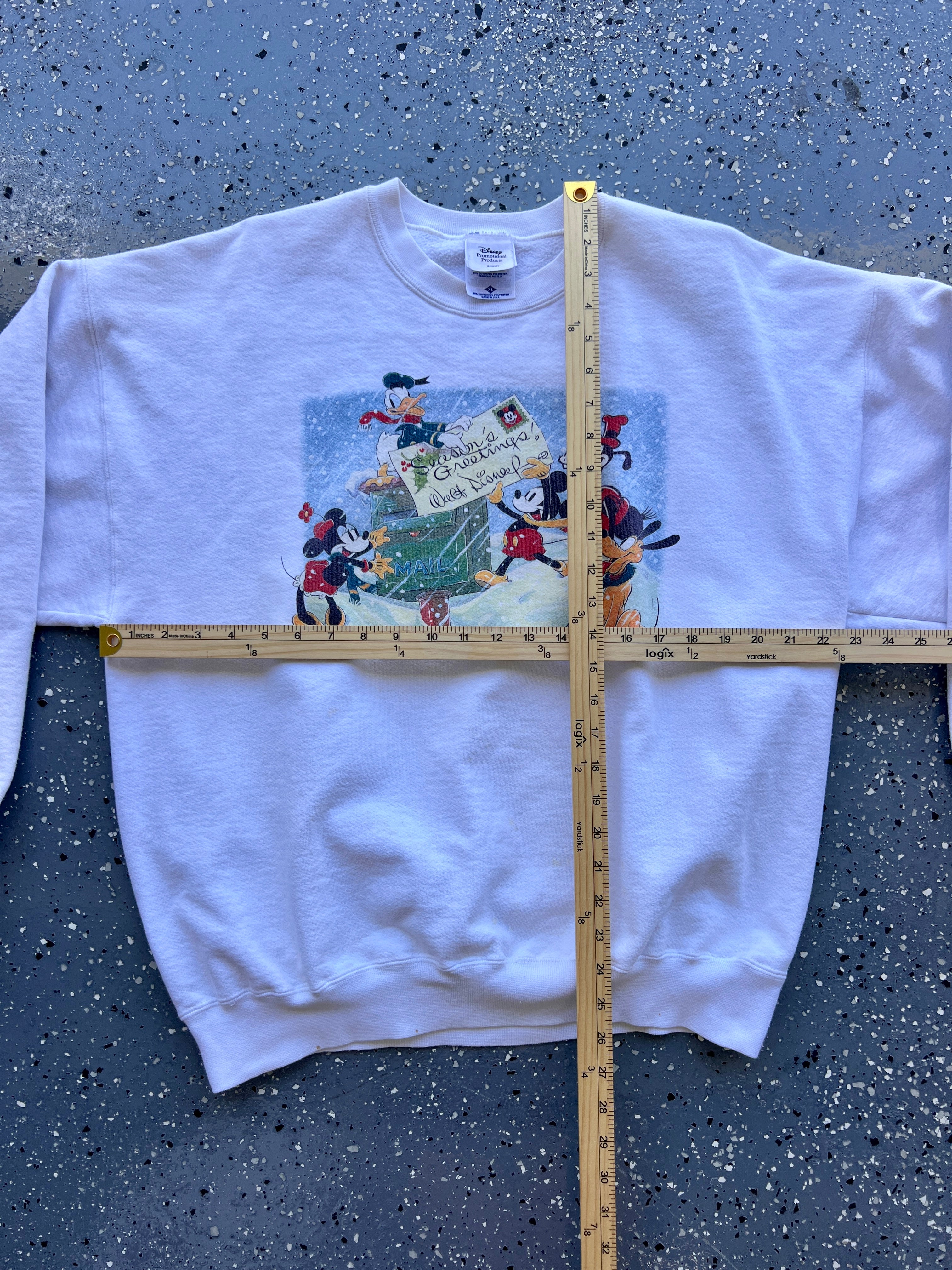 1502 - 1998 White Mickey & Friends Seasons Greetings Crewneck - XL
