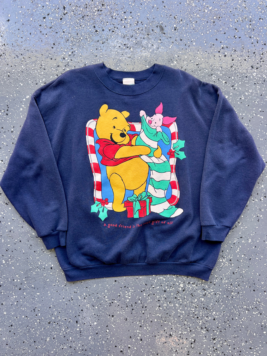 1504 - Navy Winnie the Pooh & Piglet Stocking Crewneck - XL