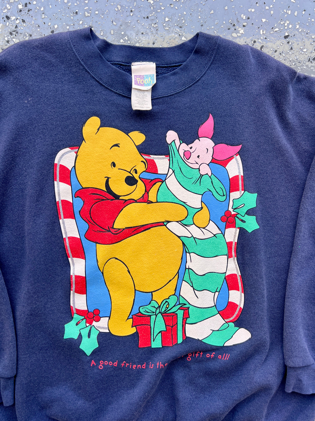 1504 - Navy Winnie the Pooh & Piglet Stocking Crewneck - XL