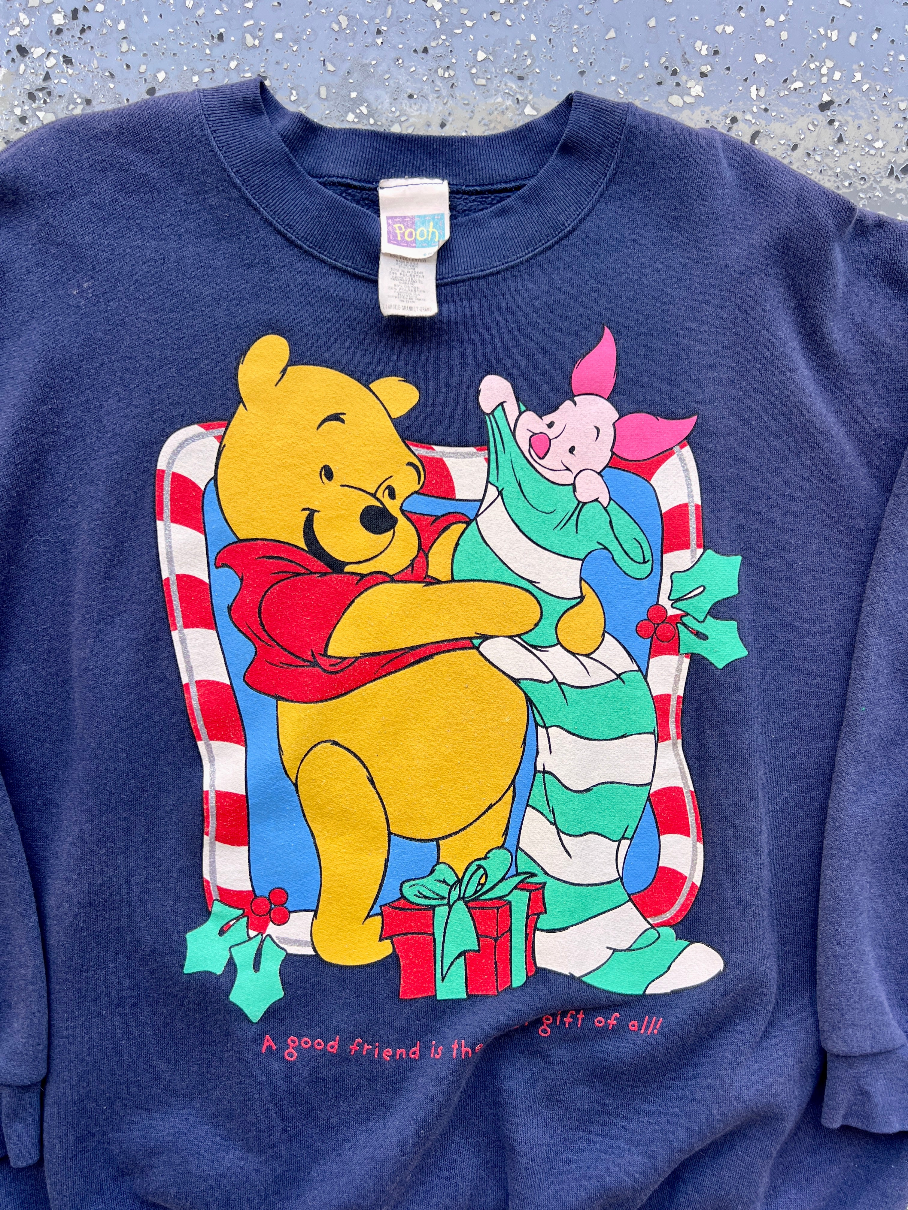 1504 - Navy Winnie the Pooh & Piglet Stocking Crewneck - XL