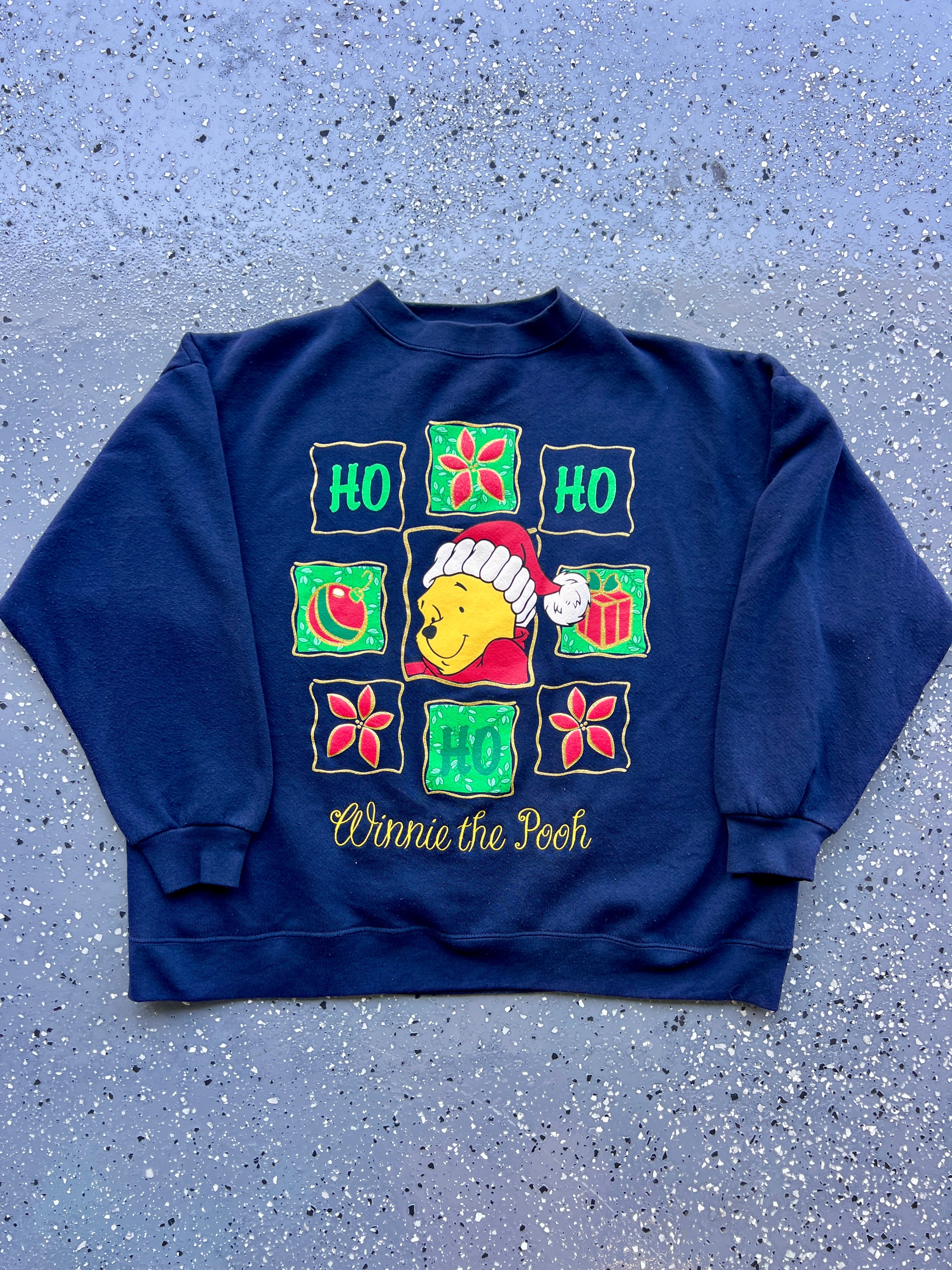 1507 - Navy Embroidered Winnie the Pooh Ho Ho Ho Crewneck - NT / XL