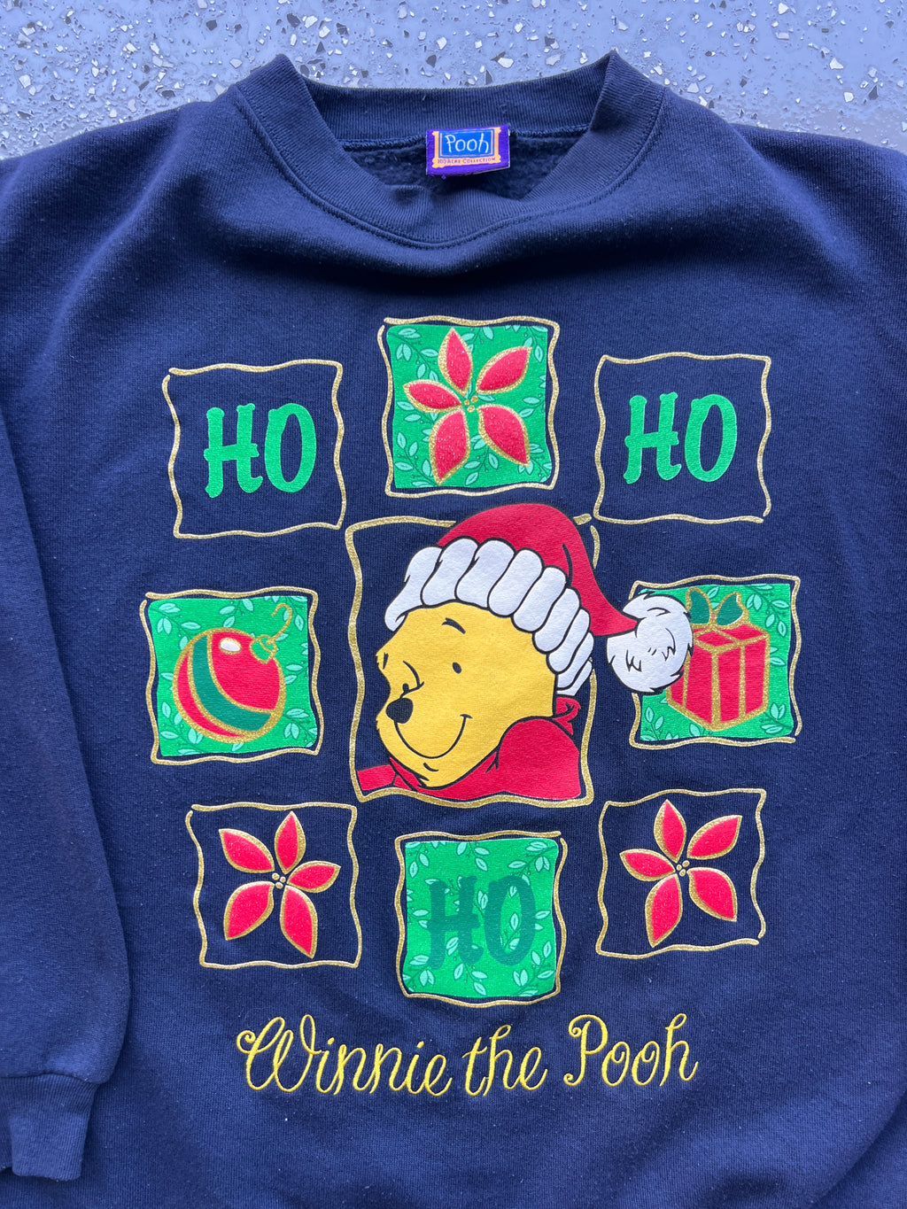 1507 - Navy Embroidered Winnie the Pooh Ho Ho Ho Crewneck - NT / XL