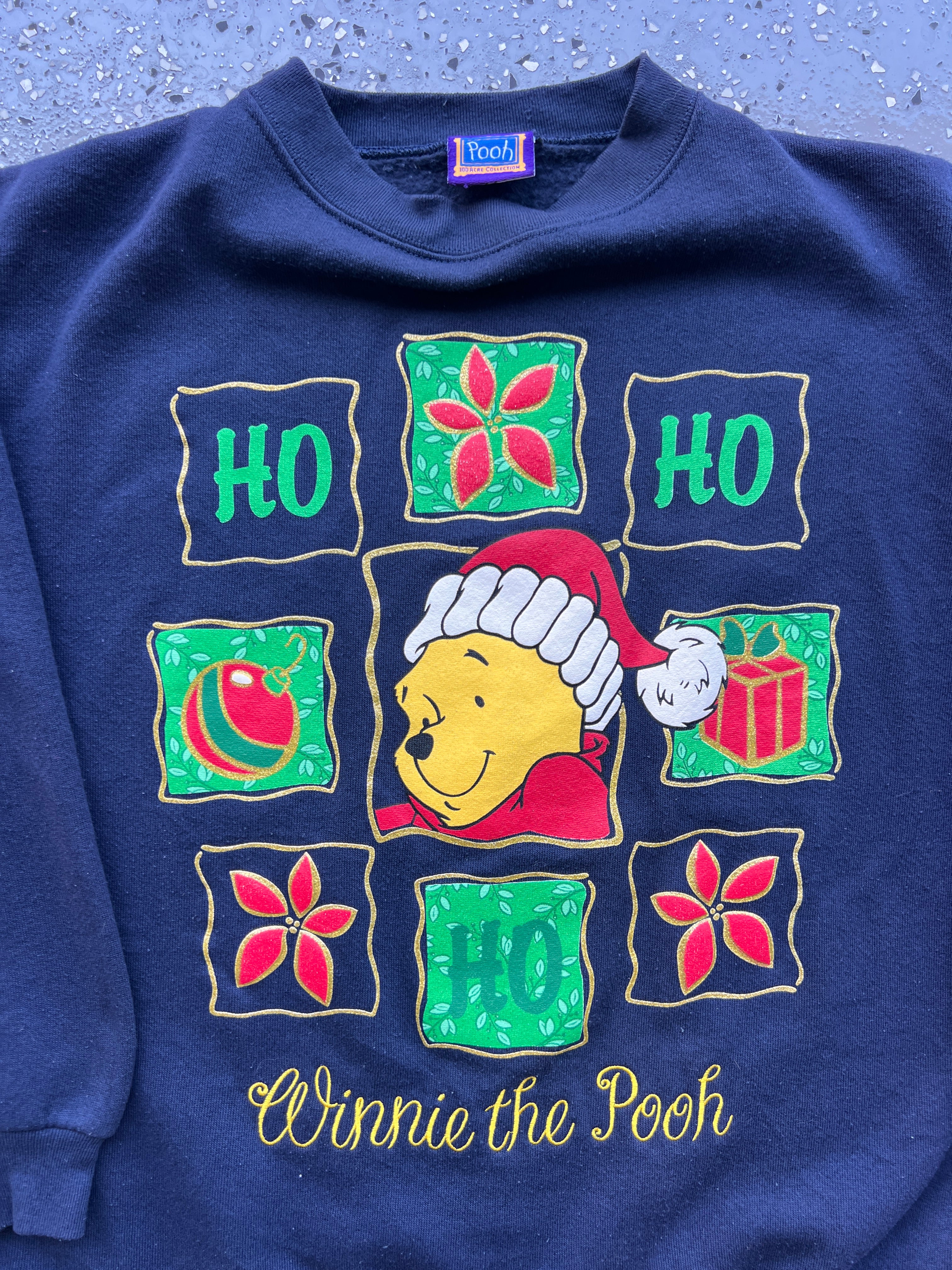 1507 - Navy Embroidered Winnie the Pooh Ho Ho Ho Crewneck - NT / XL