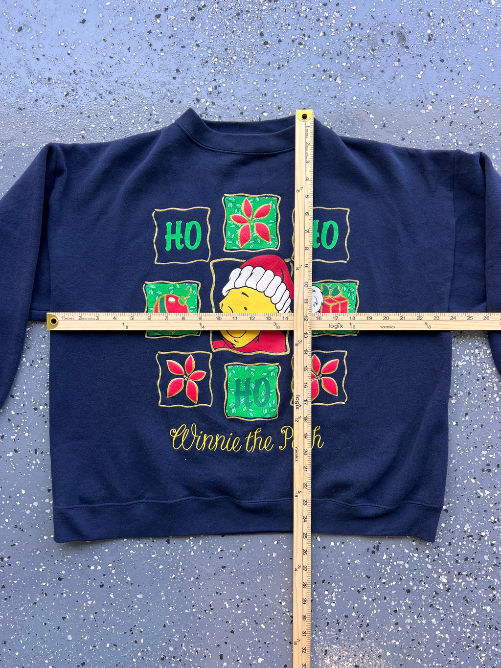 1507 - Navy Embroidered Winnie the Pooh Ho Ho Ho Crewneck - NT / XL