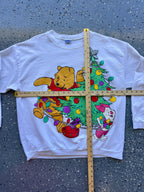 1513 - White Winnie the Pooh & Piglet Christmas Tree Lights Crewneck - XL