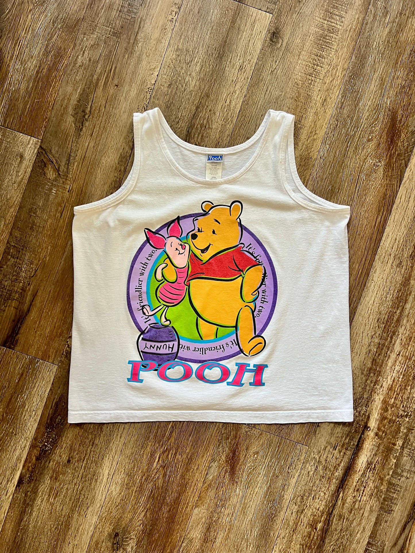 848 - White WTP & Piglet Standing on Hunny Pot Tank Top - L