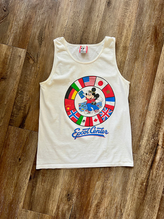 850 -White EPCOT Center Tourist Mickey Tank Top - L