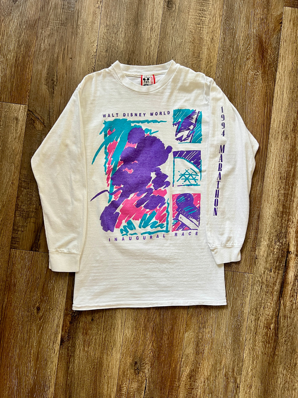 858 -White Striped 1994 WDW Marathon Inagural Race Long Sleeve - M