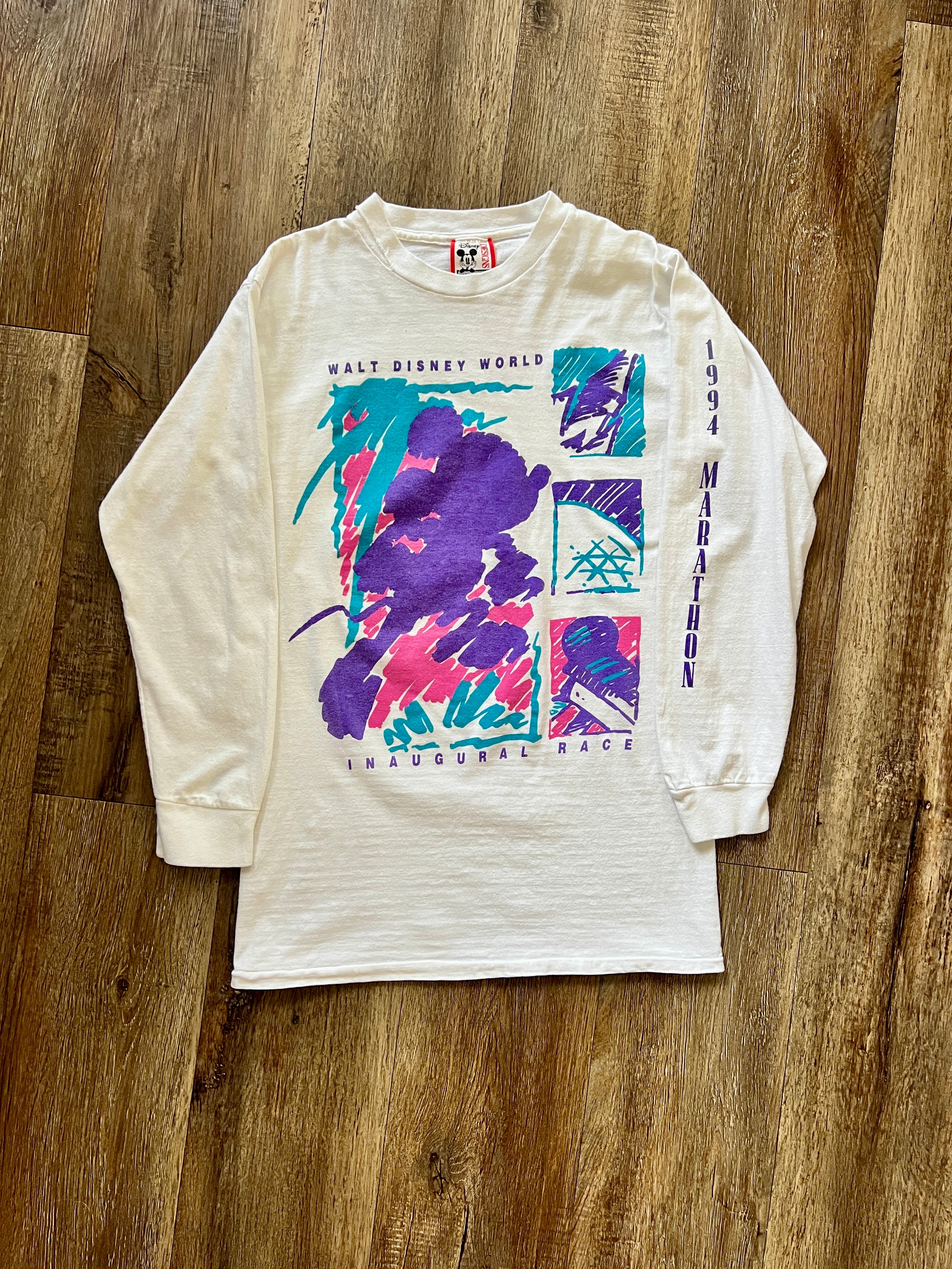 858 -White Striped 1994 WDW Marathon Inagural Race Long Sleeve - M