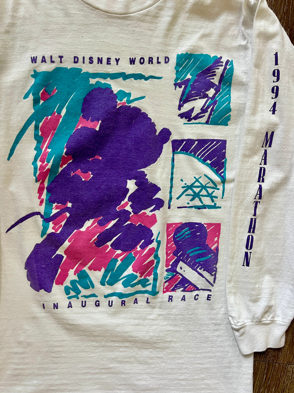 858 -White Striped 1994 WDW Marathon Inagural Race Long Sleeve - M