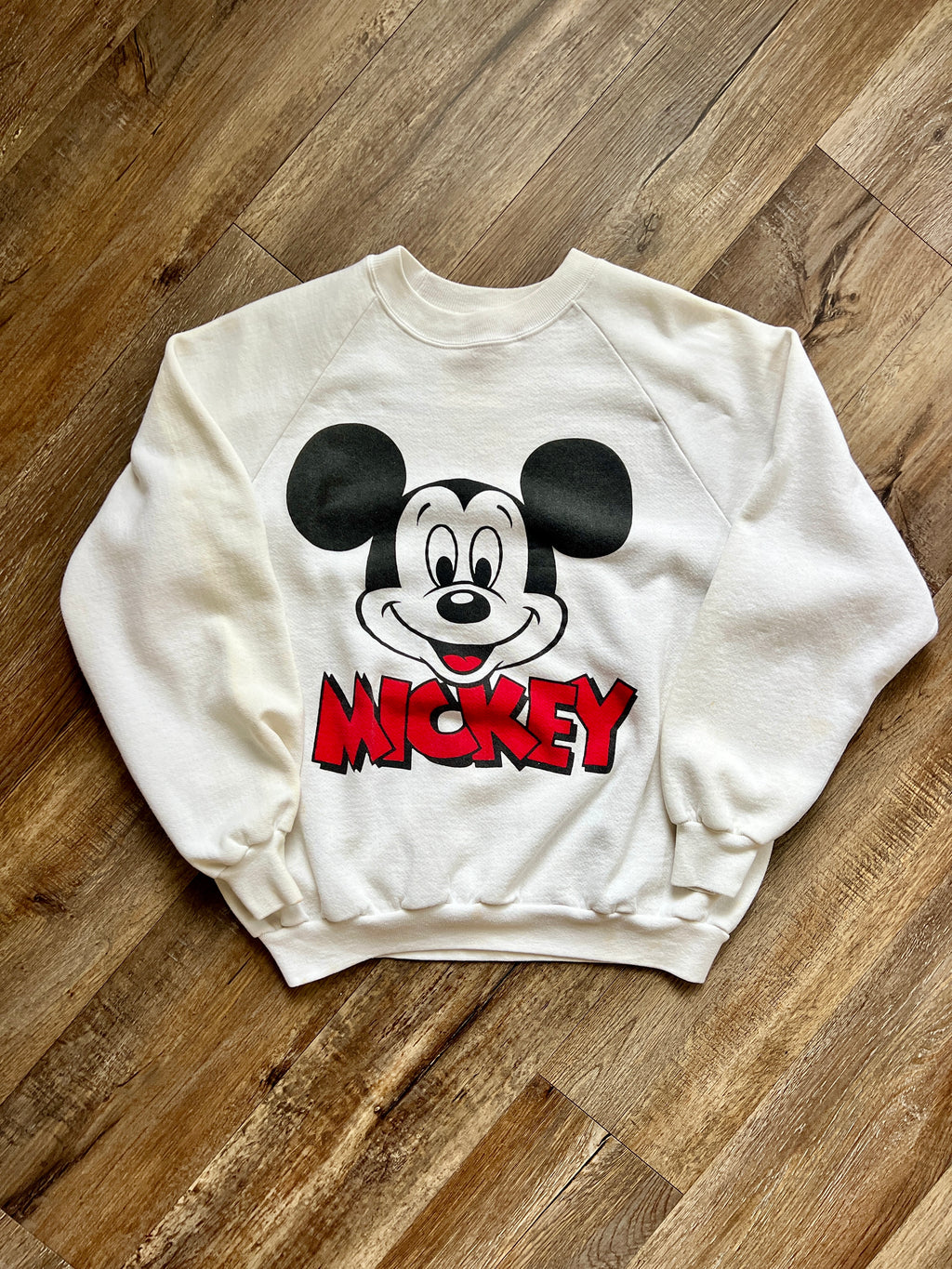 268 -White Mickey Face Red Mickey Text Crewneck - OSFA