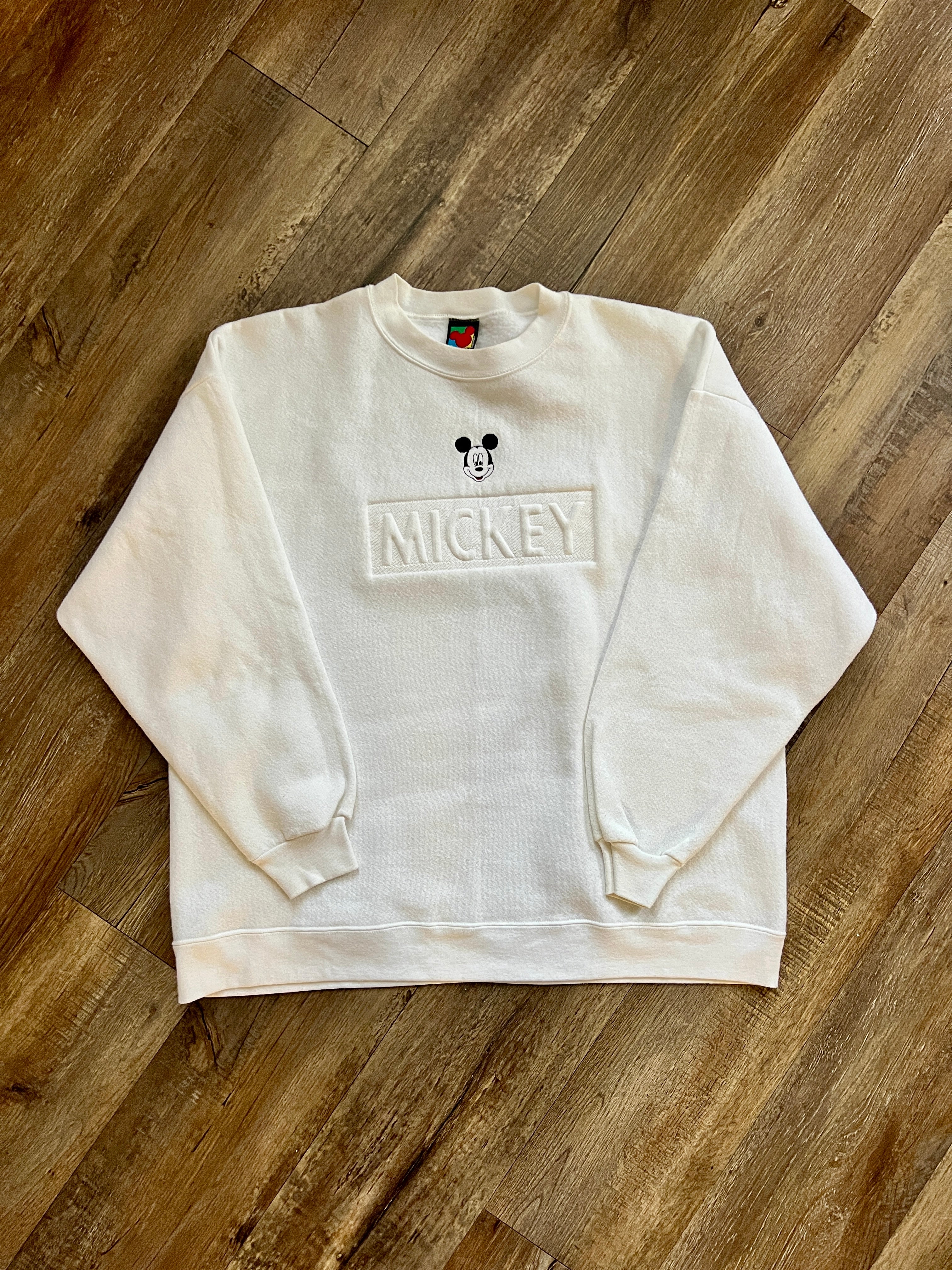 284 -White Embroidered Mickey Face Crewneck - L/XL