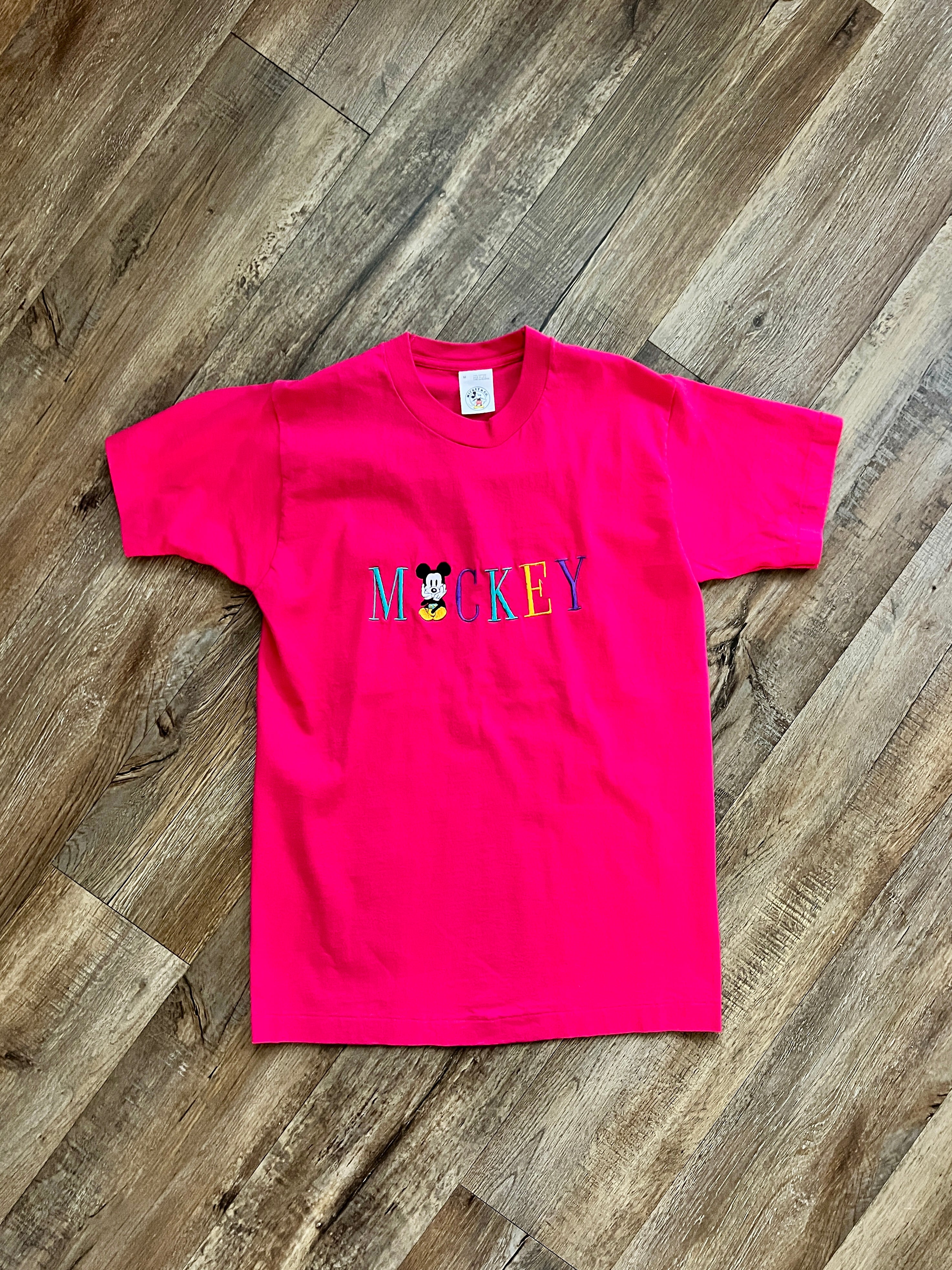 256 -Pink Embroidered Crossleg Mickey Tee - M